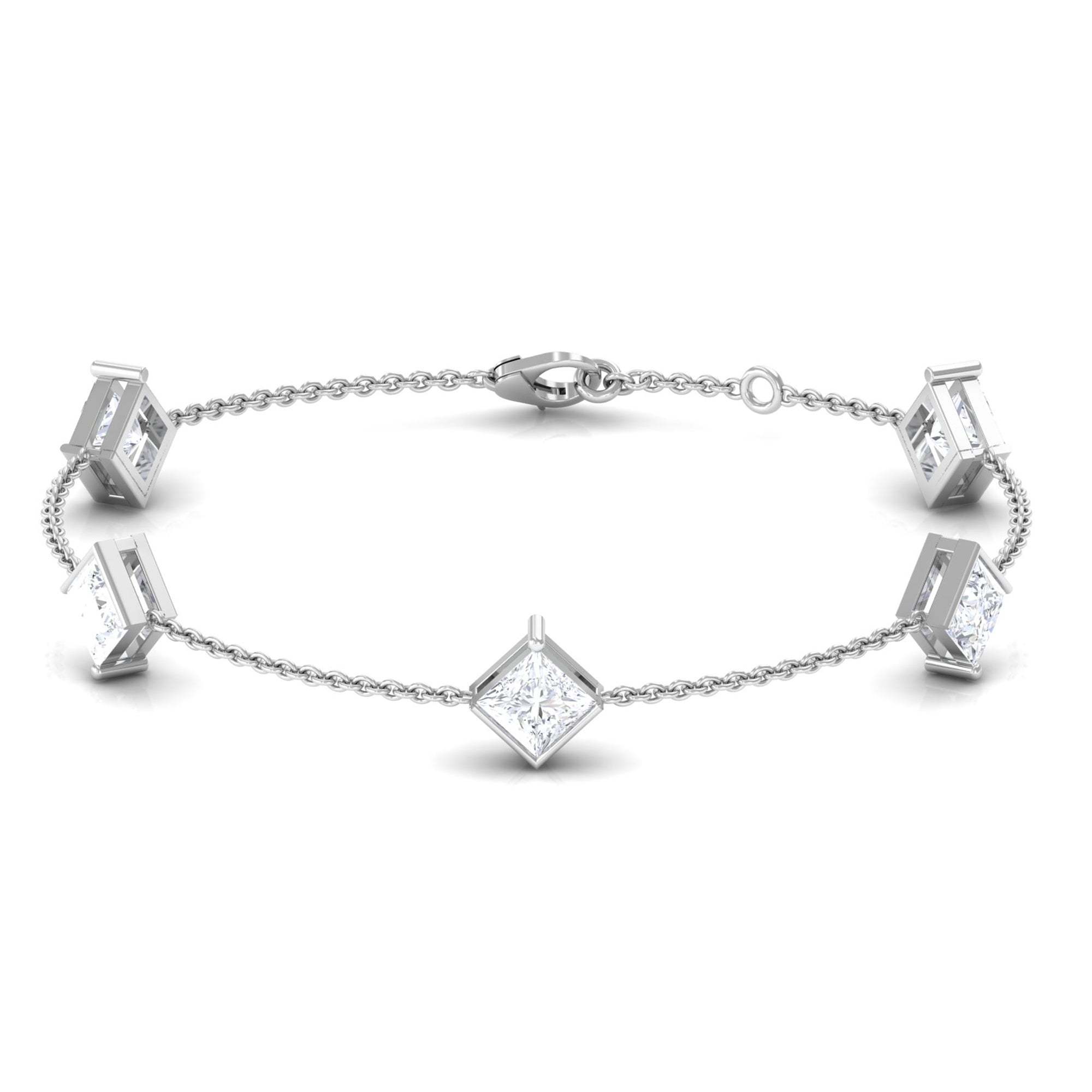 Minimal Princess Cut Lab Grown Diamond Station Chain Bracelet Lab Grown Diamond - ( EF-VS ) - Color and Clarity - Vibrant Grown Labs