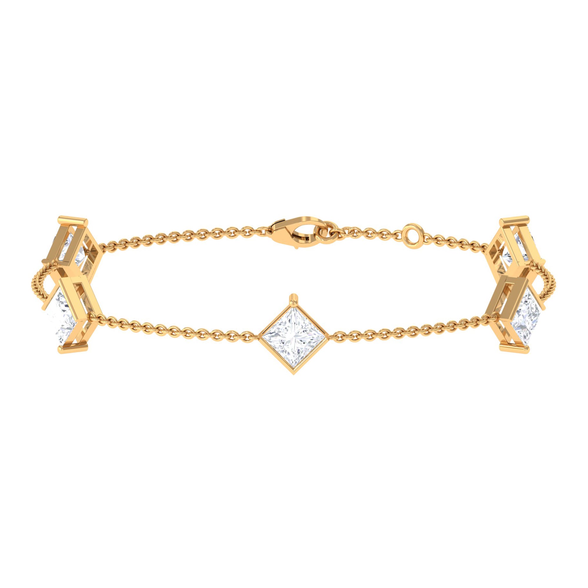 Minimal Princess Cut Lab Grown Diamond Station Chain Bracelet Lab Grown Diamond - ( EF-VS ) - Color and Clarity - Vibrant Grown Labs