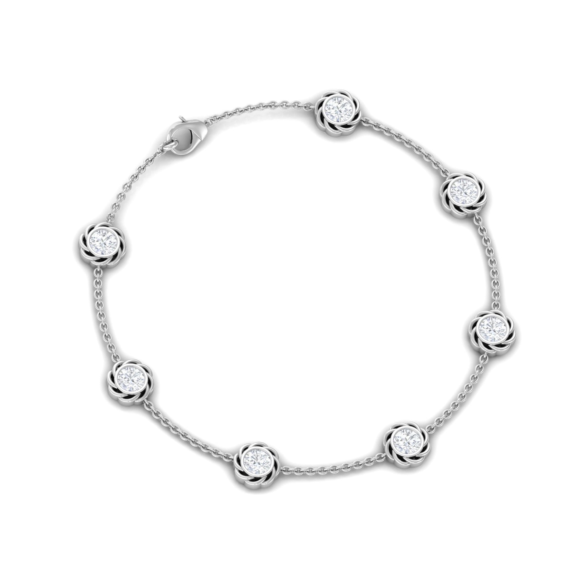 Floral Station Chain Bracelet with Lab Grown Diamond Lab Grown Diamond - ( EF-VS ) - Color and Clarity - Vibrant Grown Labs