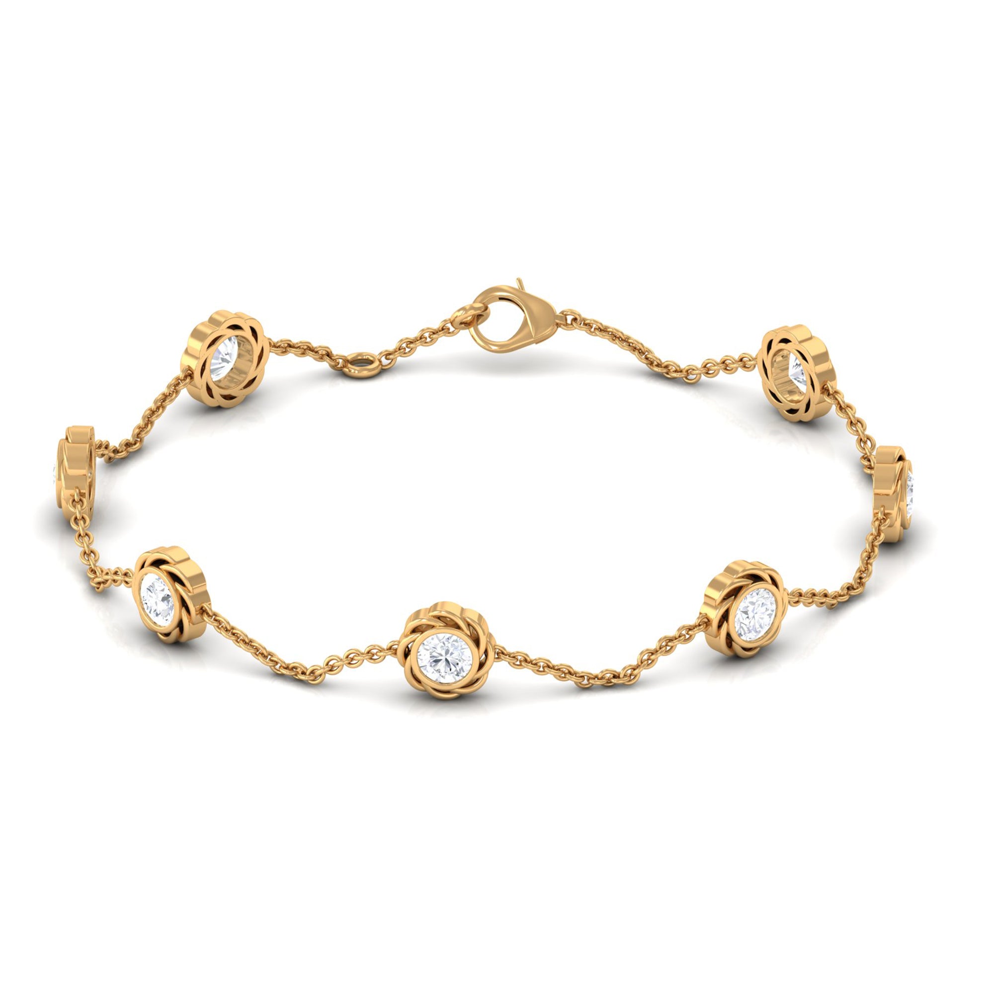 Floral Station Chain Bracelet with Lab Grown Diamond Lab Grown Diamond - ( EF-VS ) - Color and Clarity - Vibrant Grown Labs