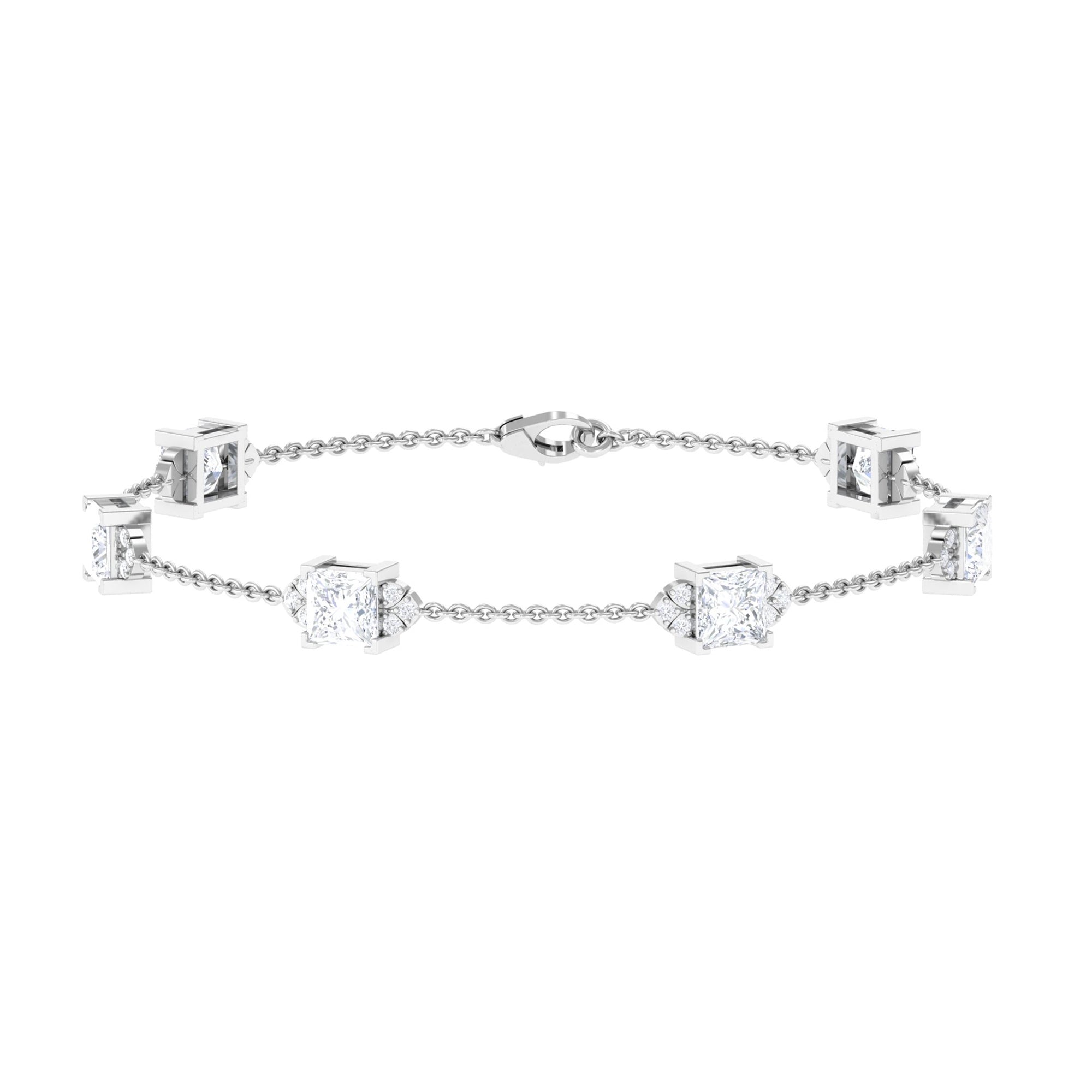 Princess Cut Lab Grown Diamond Station Chain Bracelet Lab Grown Diamond - ( EF-VS ) - Color and Clarity - Vibrant Grown Labs