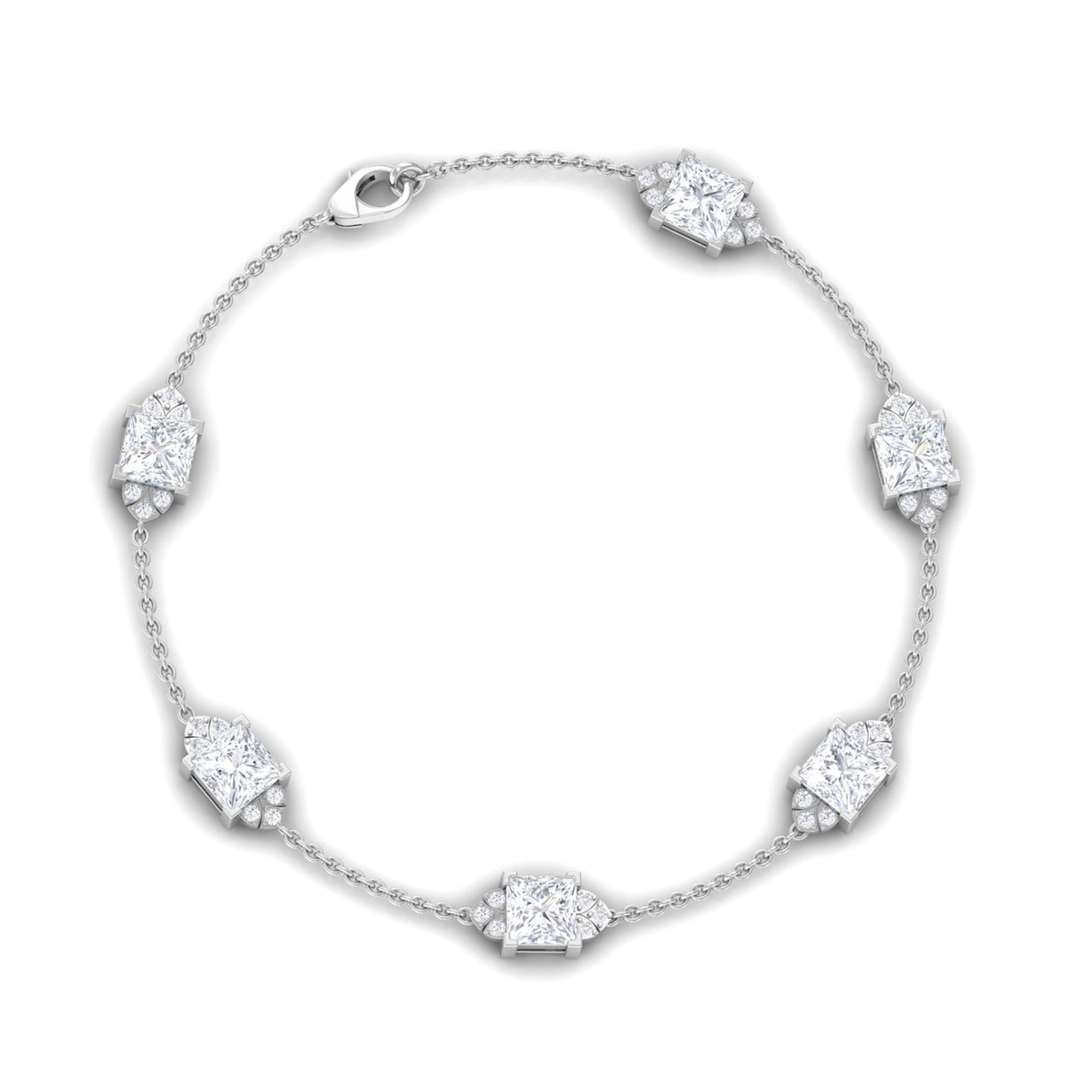 Princess Cut Lab Grown Diamond Station Chain Bracelet Lab Grown Diamond - ( EF-VS ) - Color and Clarity - Vibrant Grown Labs