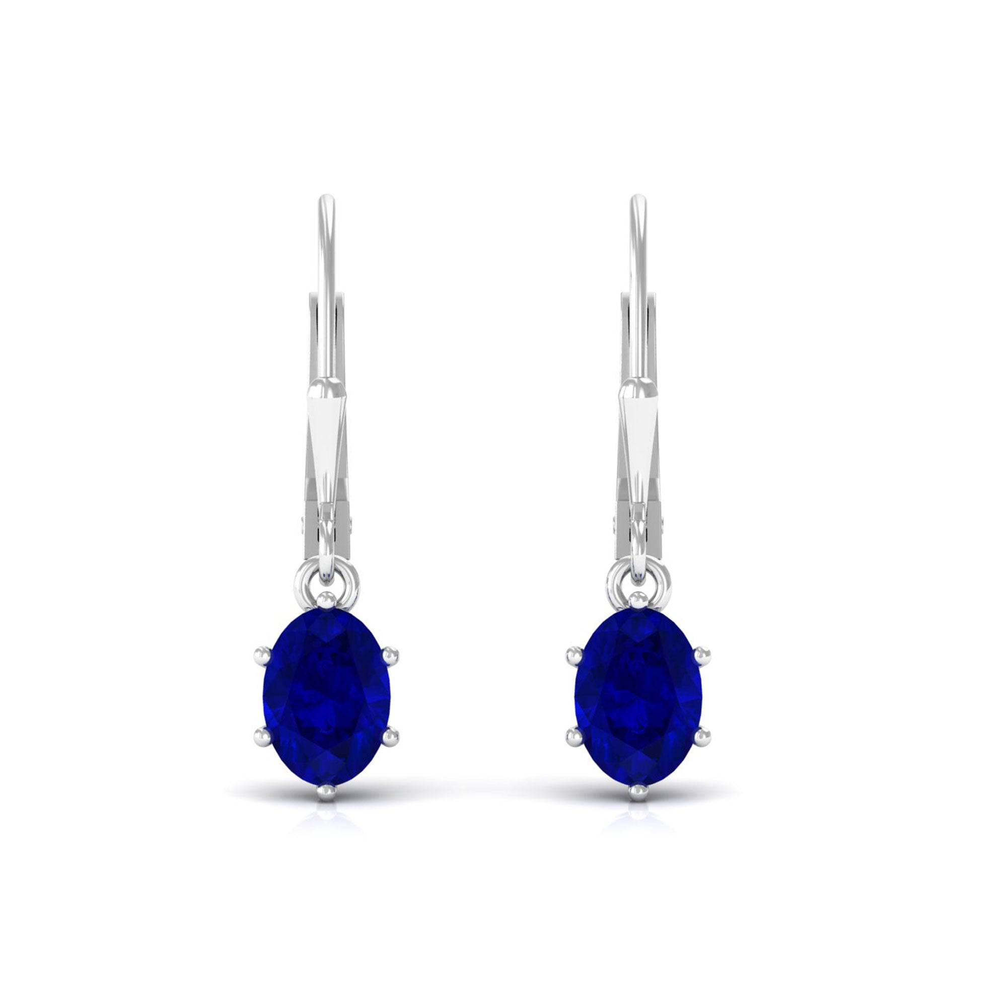 Vibrant Grown Labs-Lab Grown Blue Sapphire Solitaire Lever Back Earrings