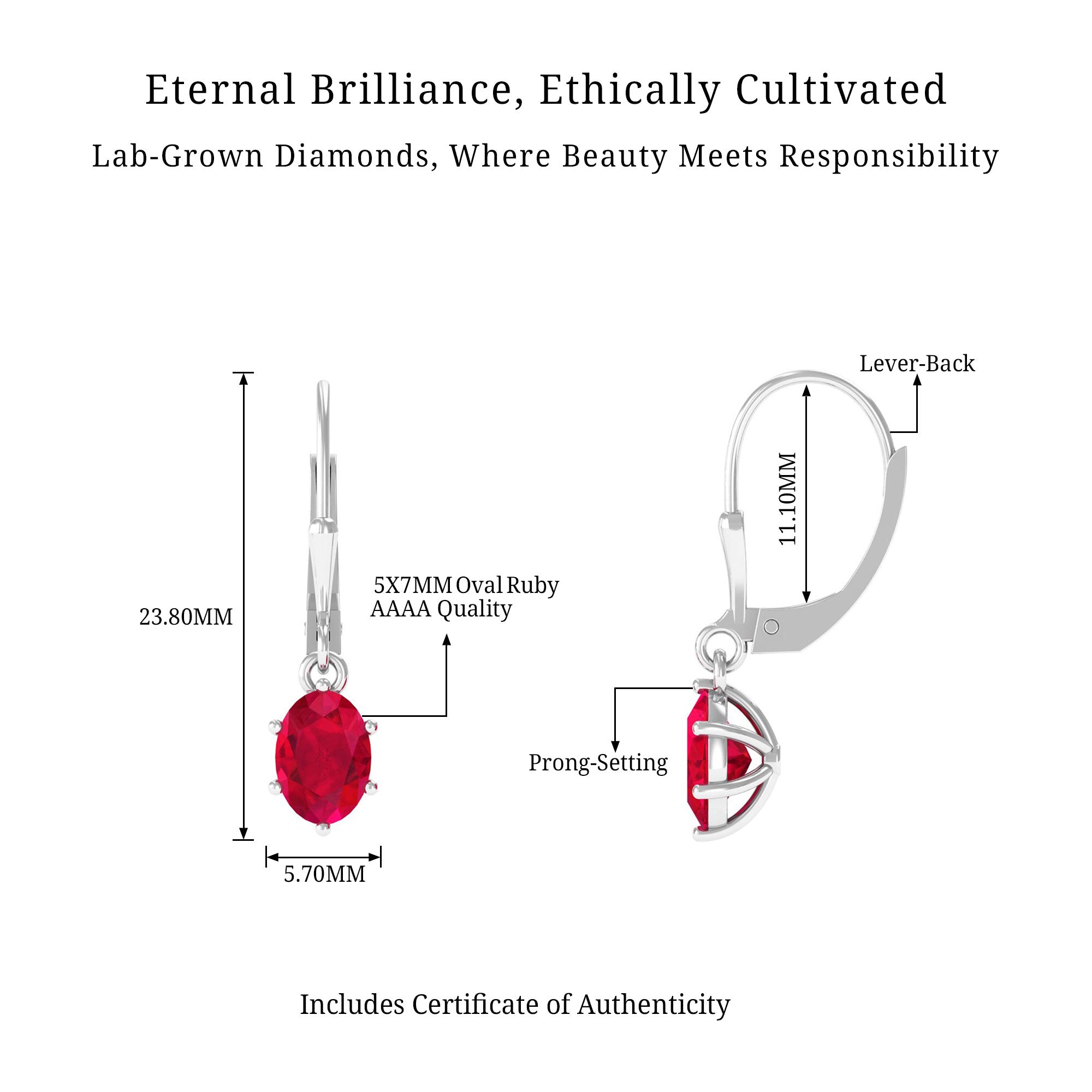 Vibrant Grown Labs-Oval Lab Grown Ruby Solitaire Drop Earrings