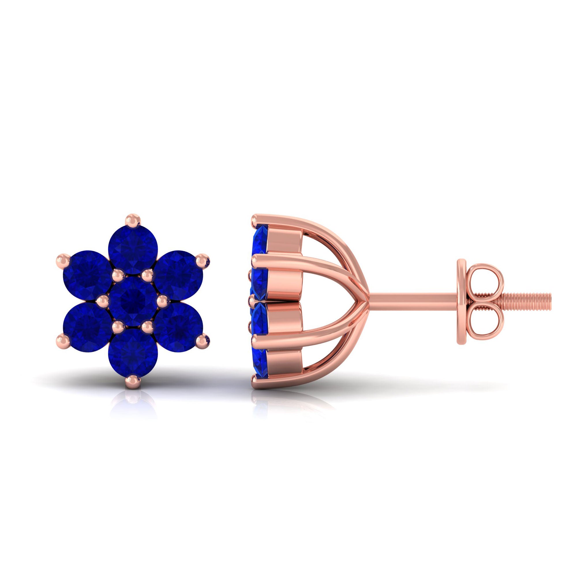 Vibrant Grown Labs-Floral Stud Earrings with Lab Grown Blue Sapphire