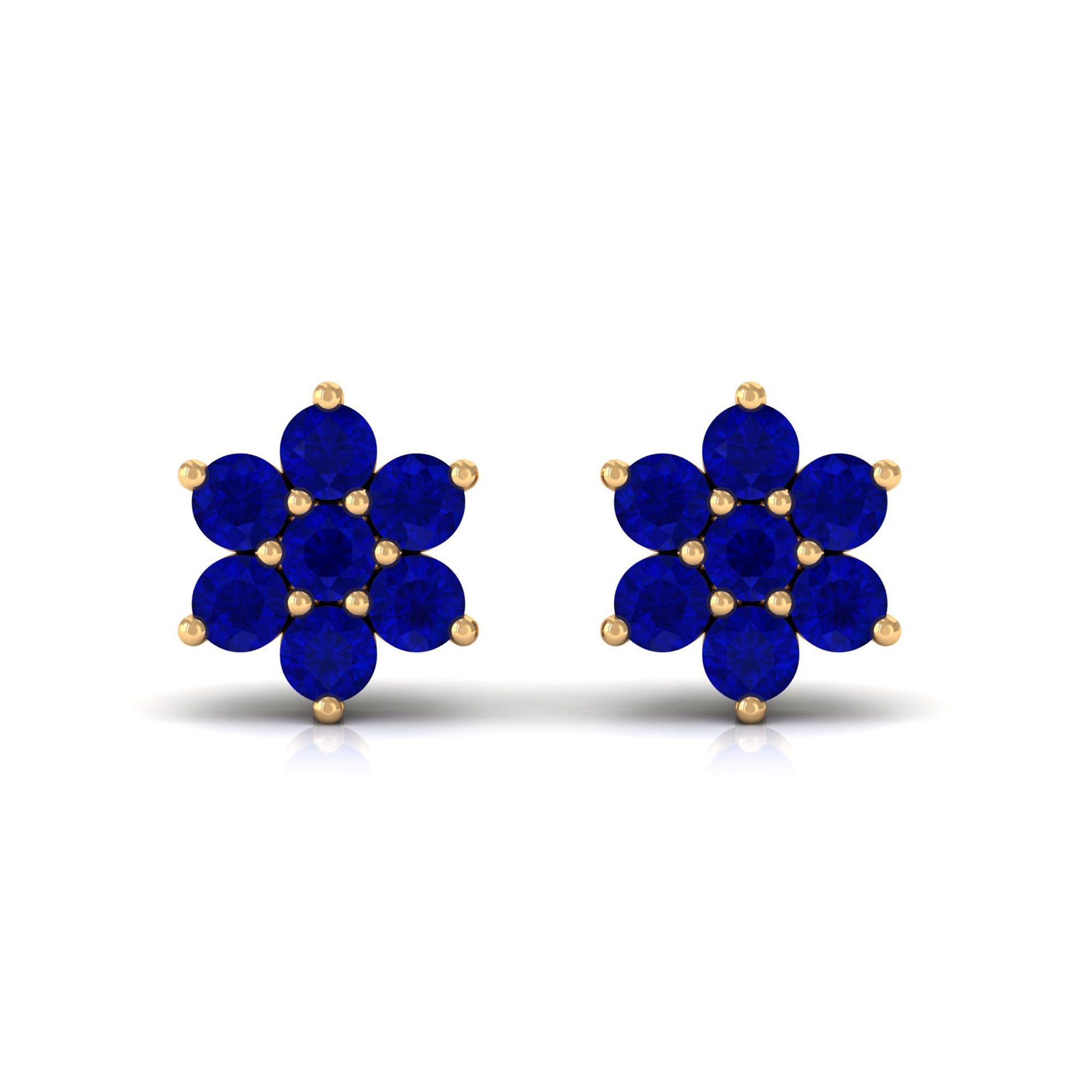 Vibrant Grown Labs-Floral Stud Earrings with Lab Grown Blue Sapphire