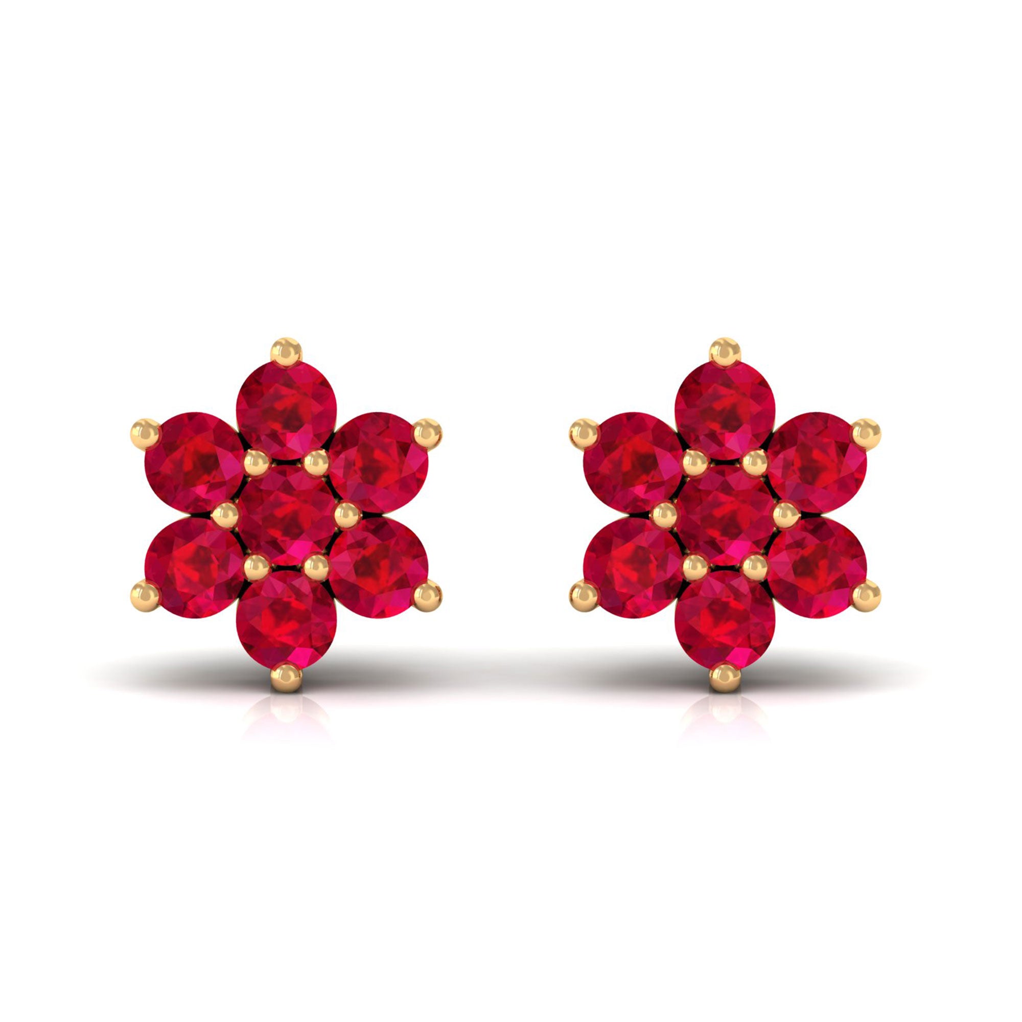 Vibrant Grown Labs-Flower Stud Earrings with Lab Grown Ruby