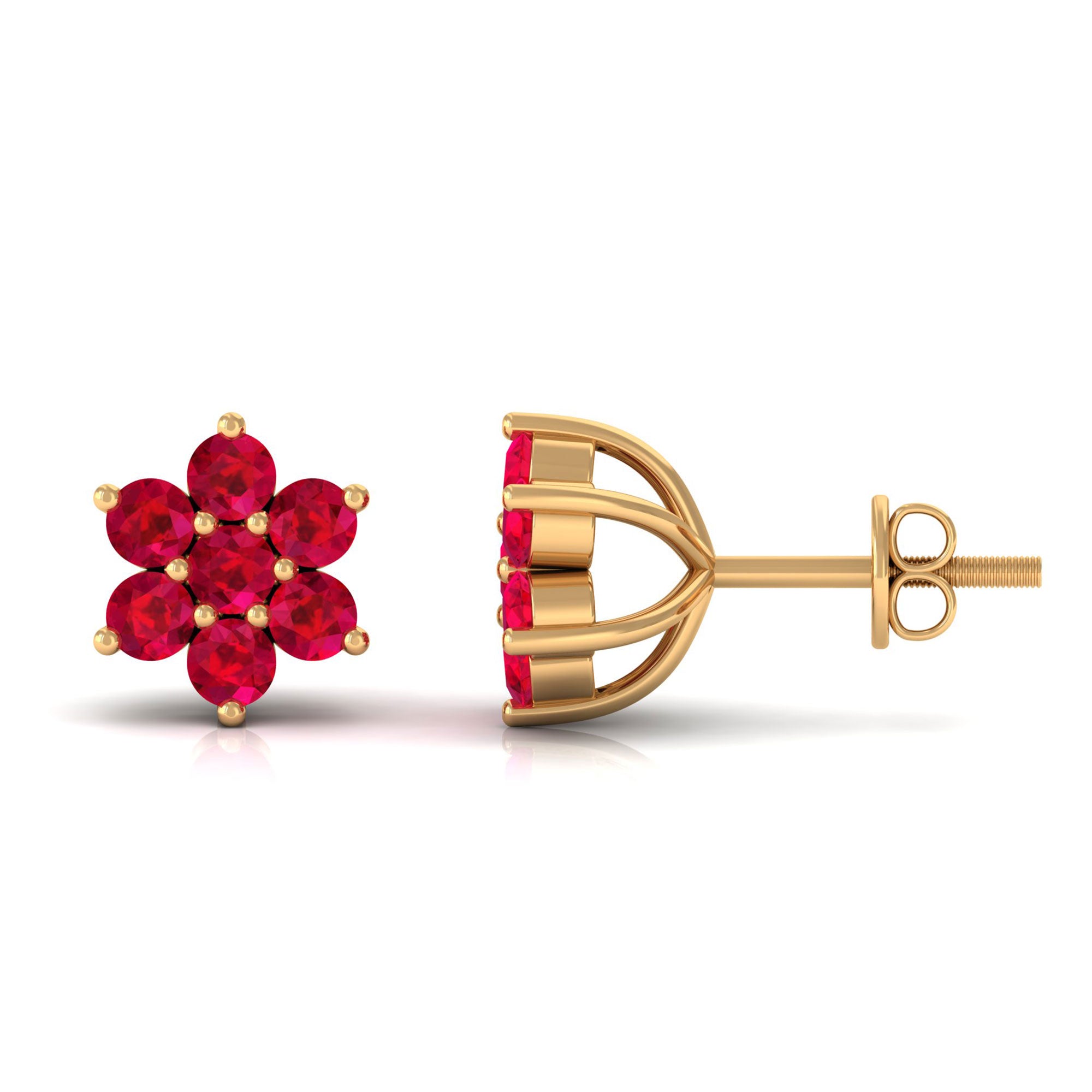 Vibrant Grown Labs-Flower Stud Earrings with Lab Grown Ruby