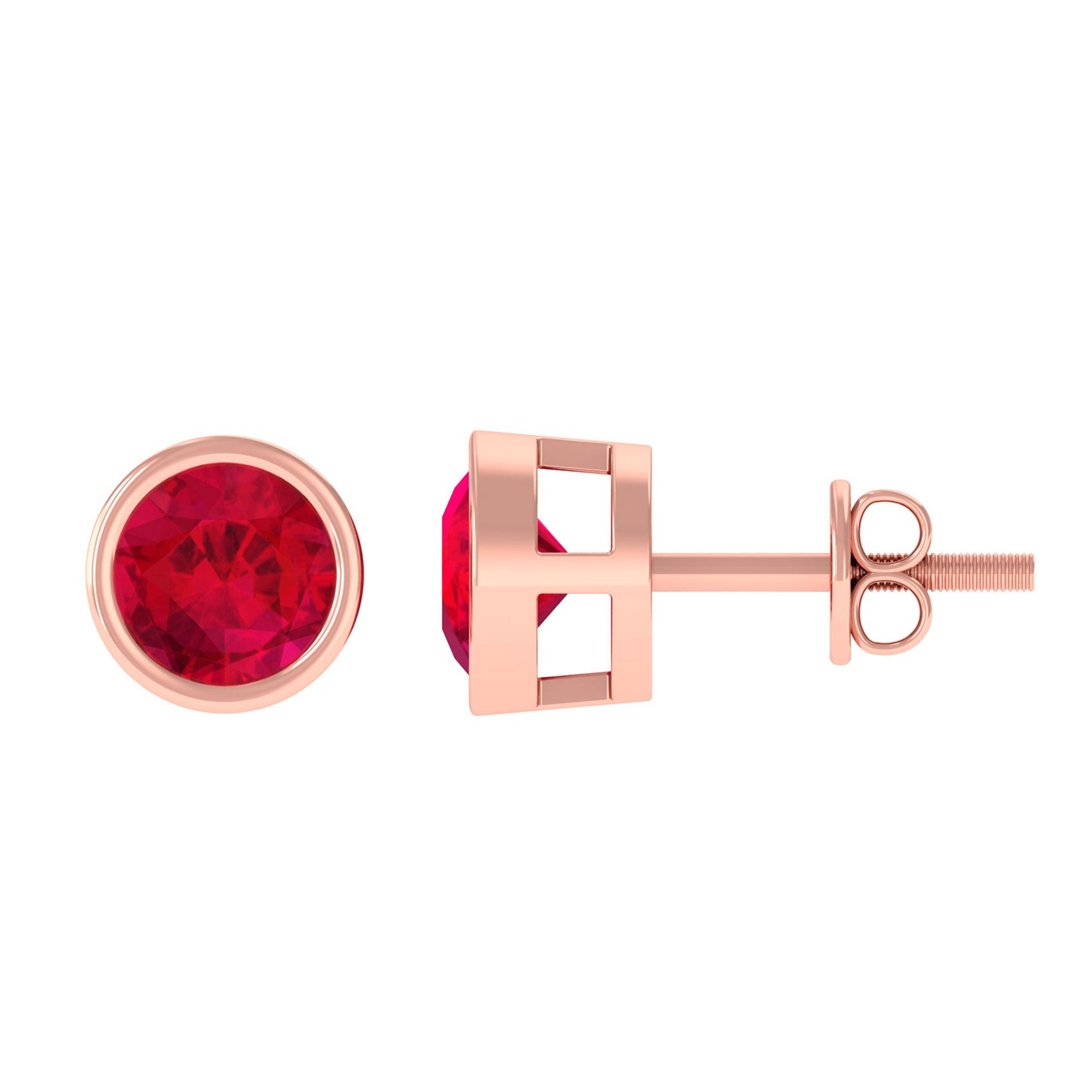 Vibrant Grown Labs-Round Shape Lab Grown Ruby Solitaire Stud Earrings