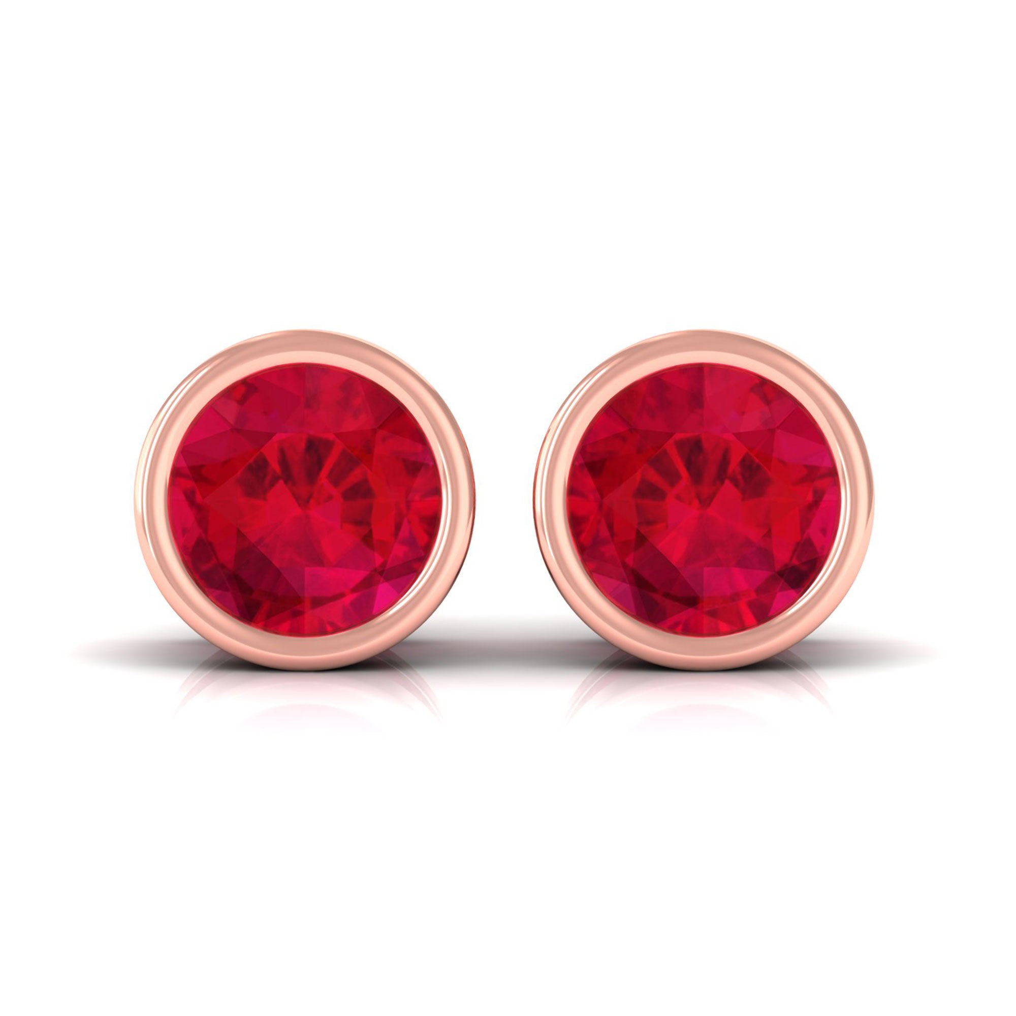 Vibrant Grown Labs-Round Shape Lab Grown Ruby Solitaire Stud Earrings