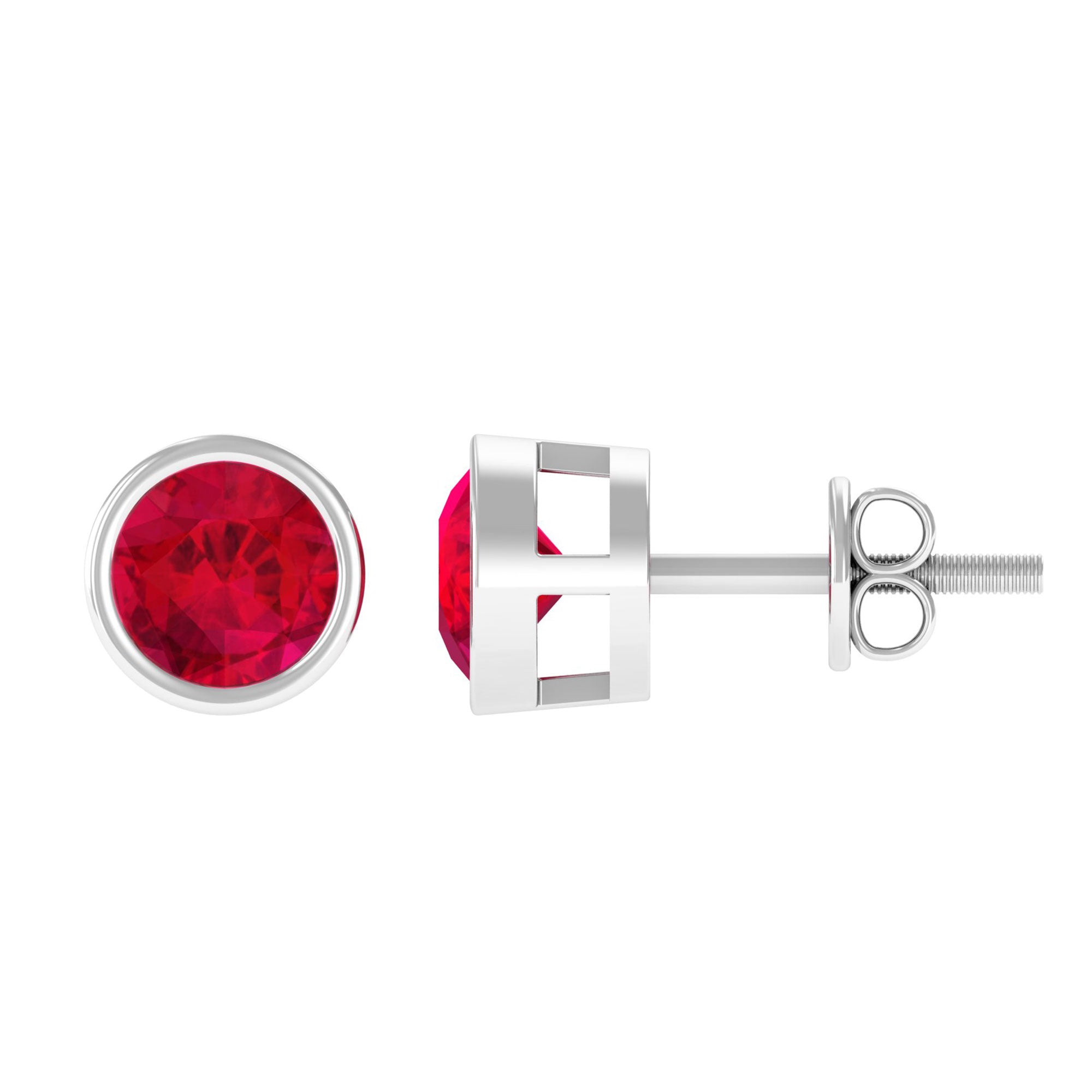 Vibrant Grown Labs-Round Shape Lab Grown Ruby Solitaire Stud Earrings