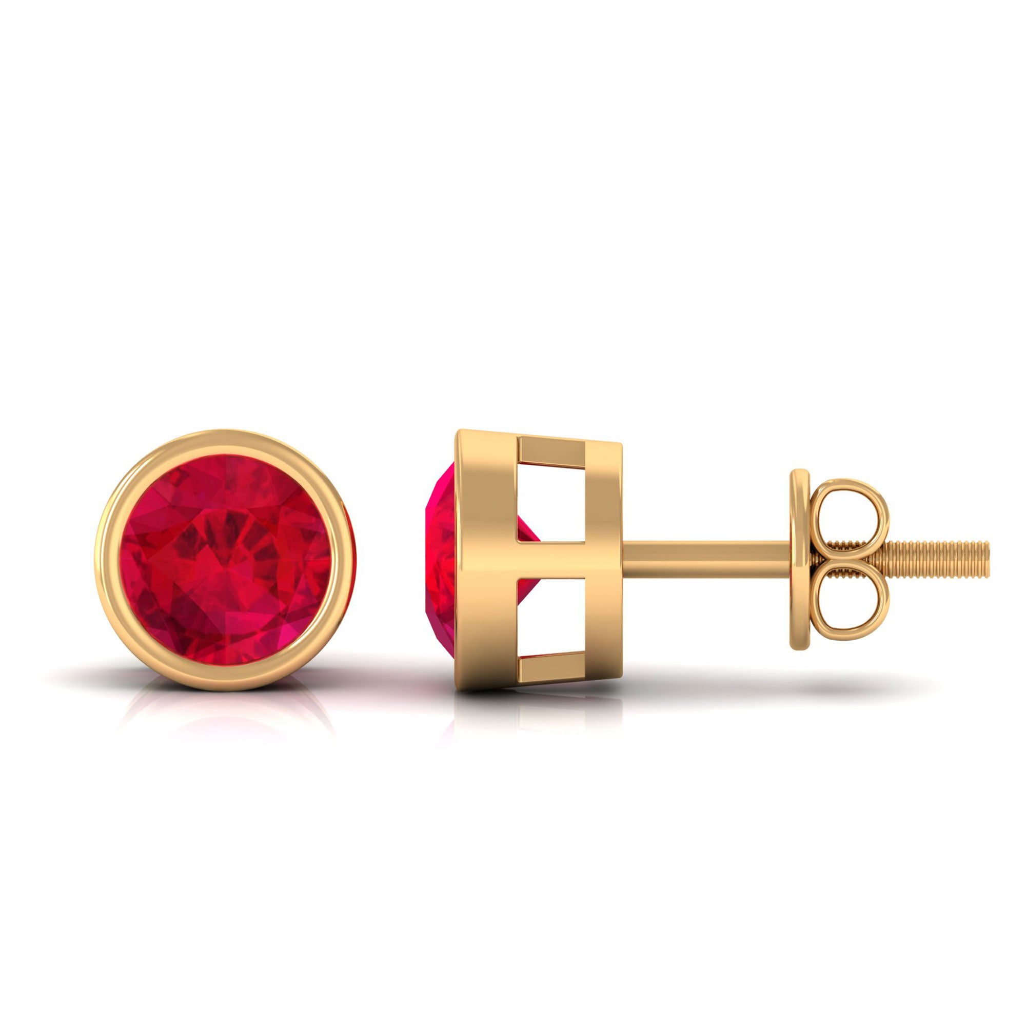 Vibrant Grown Labs-Round Shape Lab Grown Ruby Solitaire Stud Earrings