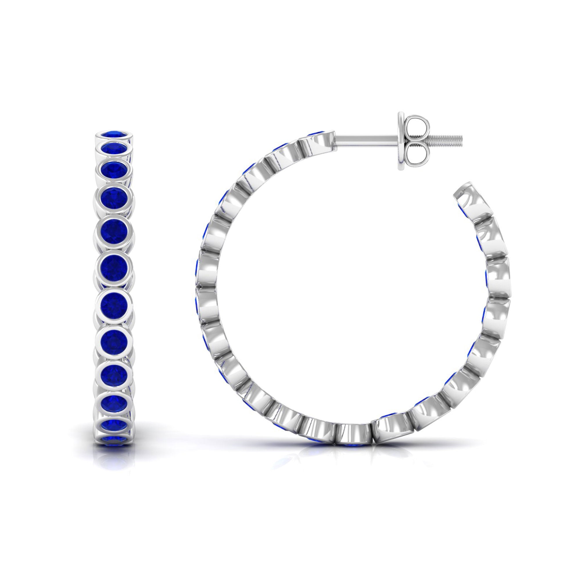 Vibrant Grown Labs-Lab Created Blue Sapphire Hoop Earrings With Screw Back