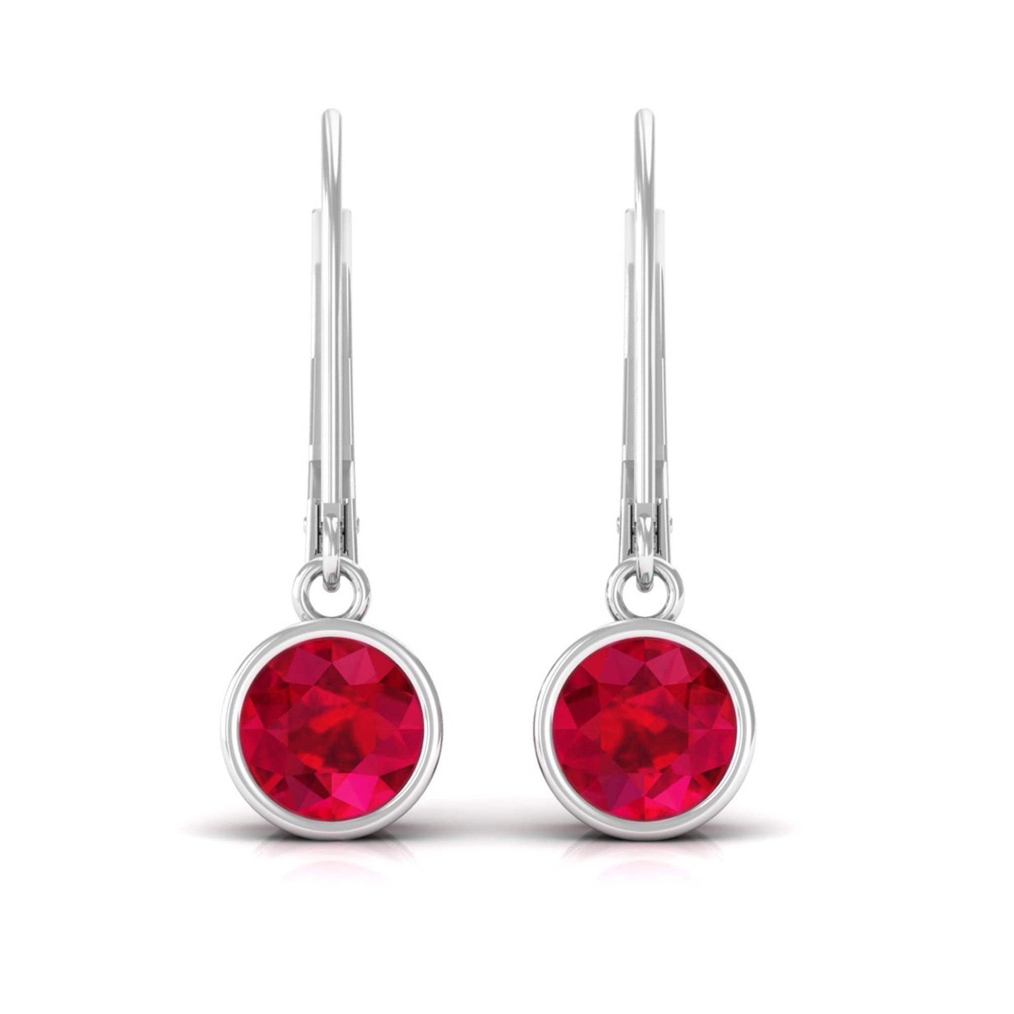 Vibrant Grown Labs-Round Lab Grown Ruby Solitaire Drop Earrings