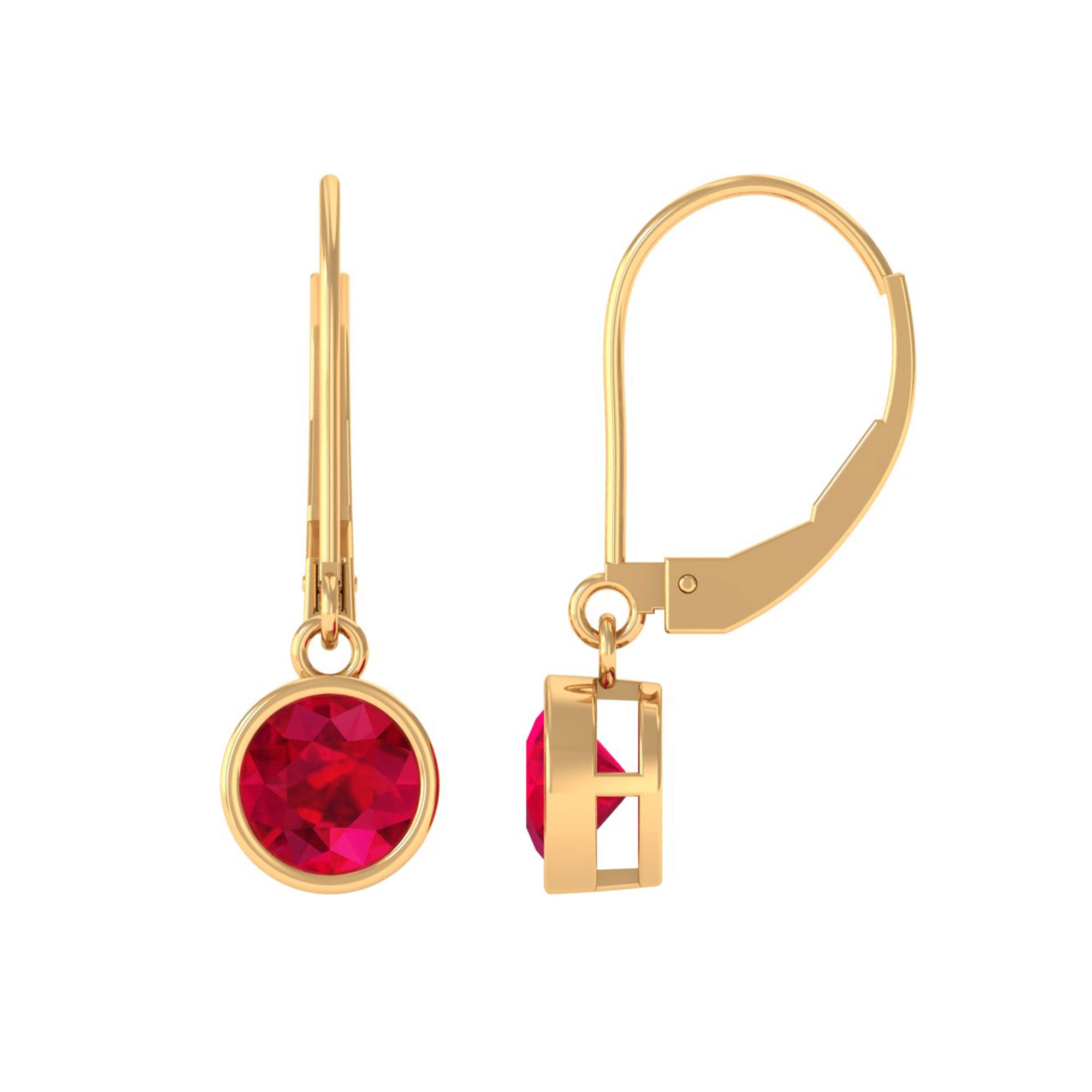 Vibrant Grown Labs-Round Lab Grown Ruby Solitaire Drop Earrings