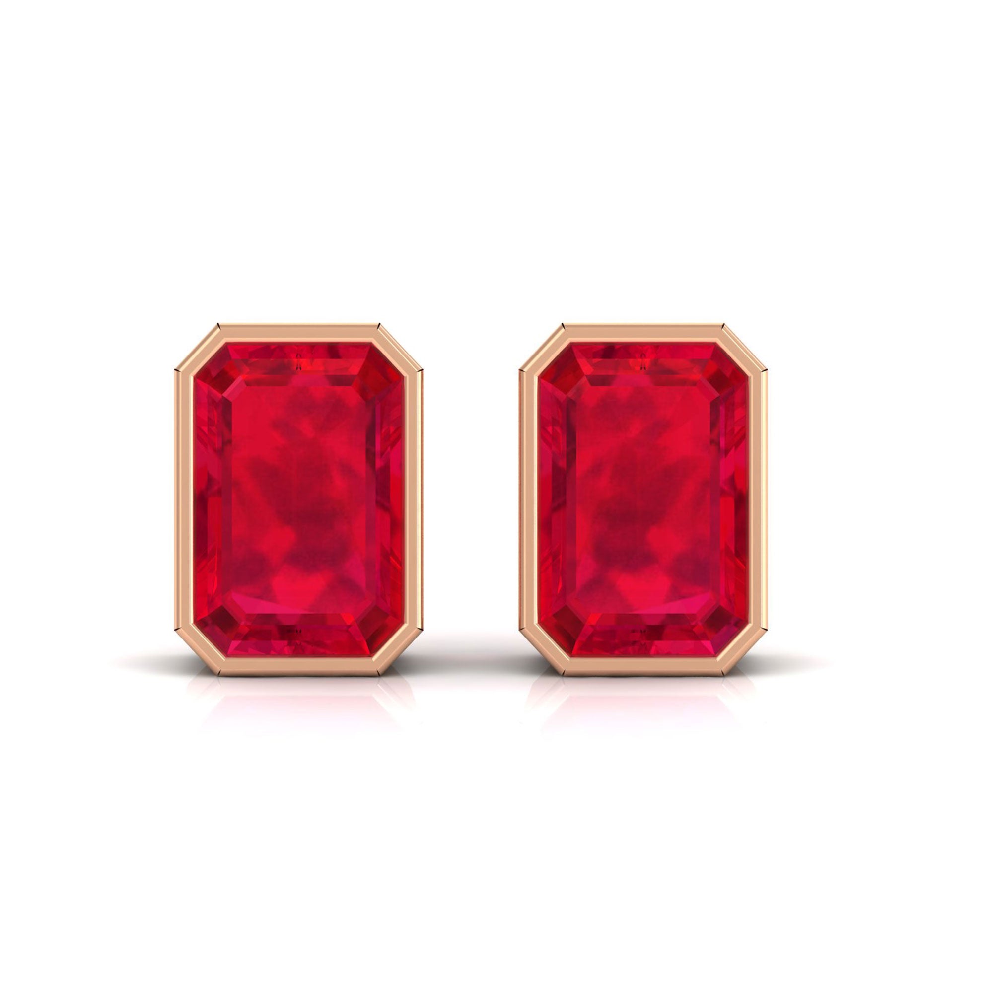 Vibrant Grown Labs-Emerald Cut Lab Grown Ruby Solitaire Stud Earrings