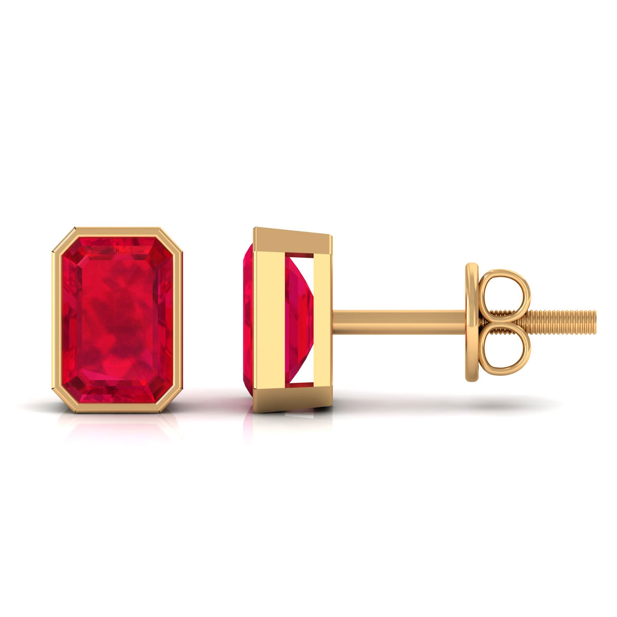 Vibrant Grown Labs-Emerald Cut Lab Grown Ruby Solitaire Stud Earrings