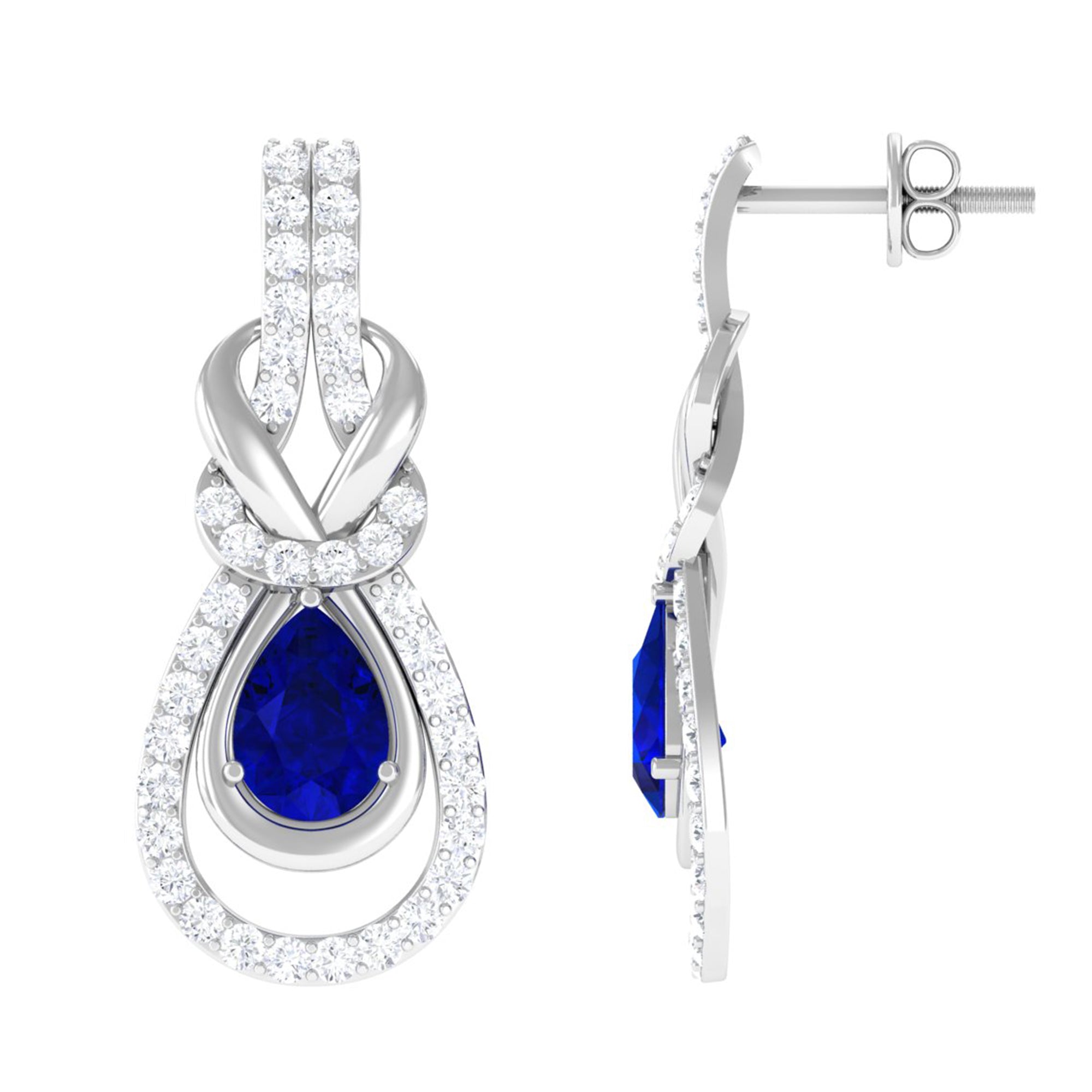 Vibrant Grown Labs-Lab Grown Blue Sapphire Dangle Earrings with Accent