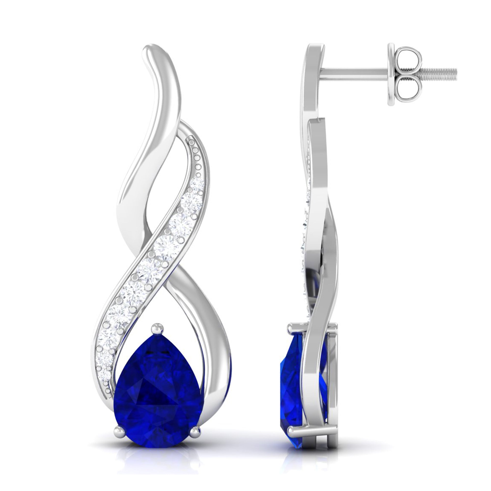 Vibrant Grown Labs-Minimal Infinity Drop Earrings with Lab Grown Blue Sapphire