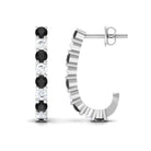 Vibrant Grown Labs-Minimal J Hoop Earrings with Lab Grown Black Diamond