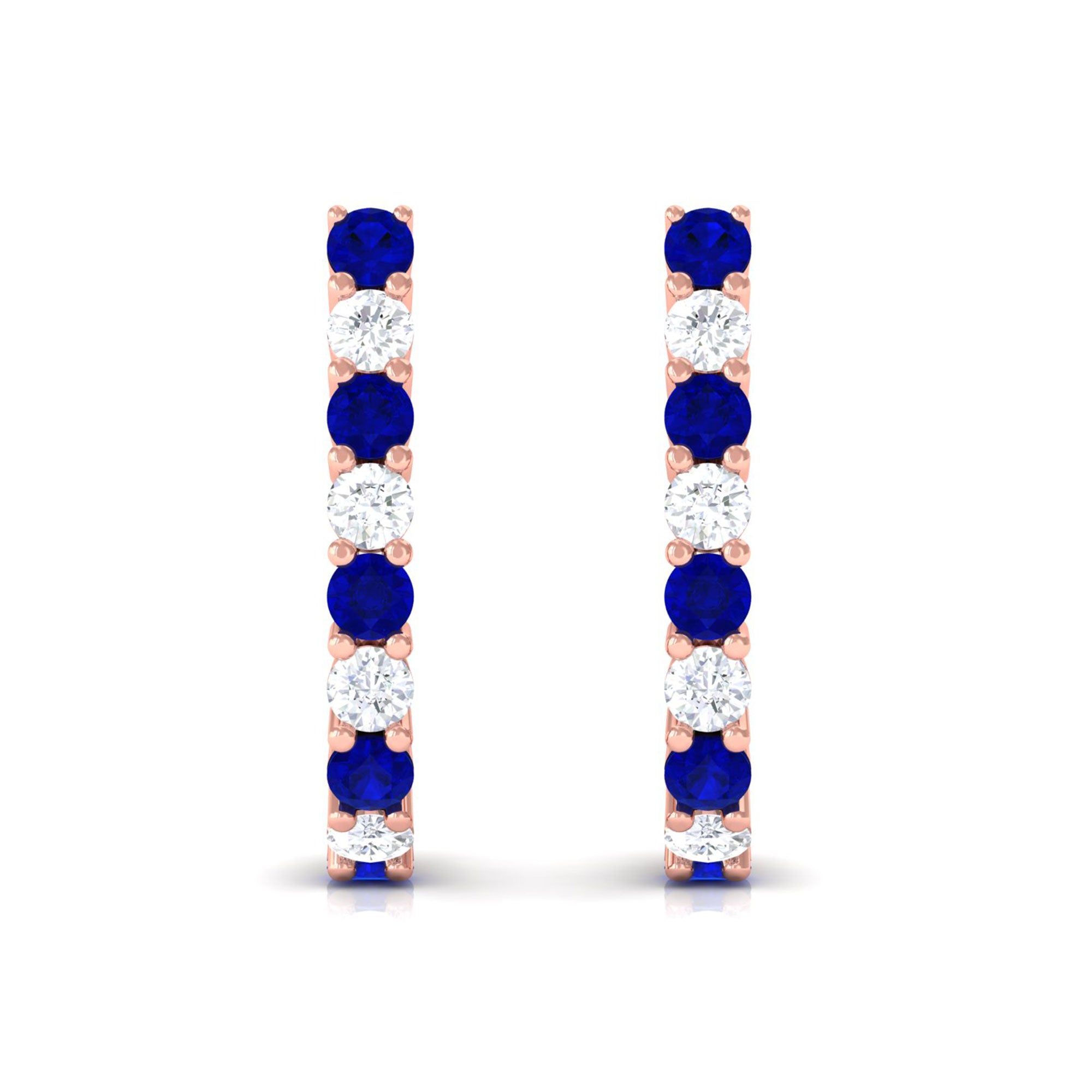 Vibrant Grown Labs-Lab Grown Blue Sapphire J Hoop Earrings with Diamond