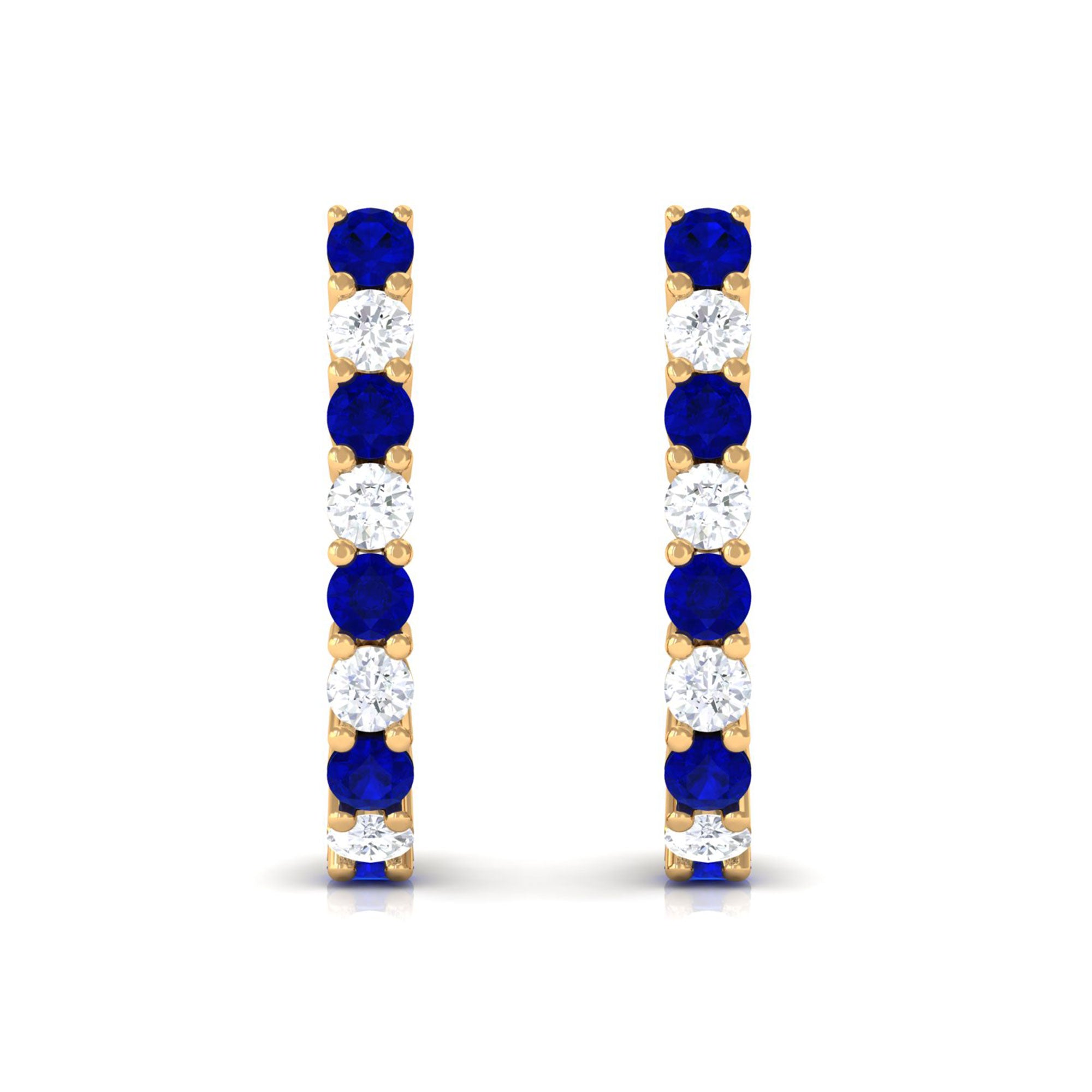 Vibrant Grown Labs-Lab Grown Blue Sapphire J Hoop Earrings with Diamond