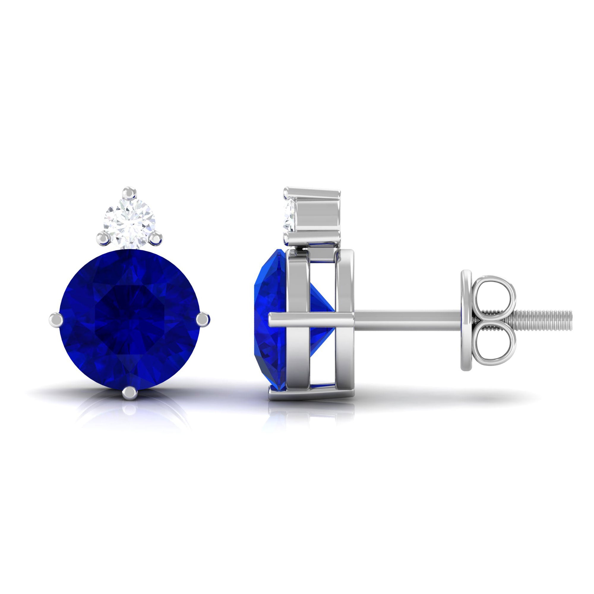 Vibrant Grown Labs-Minimal Stud Earrings with Round Lab Grown Blue Sapphire