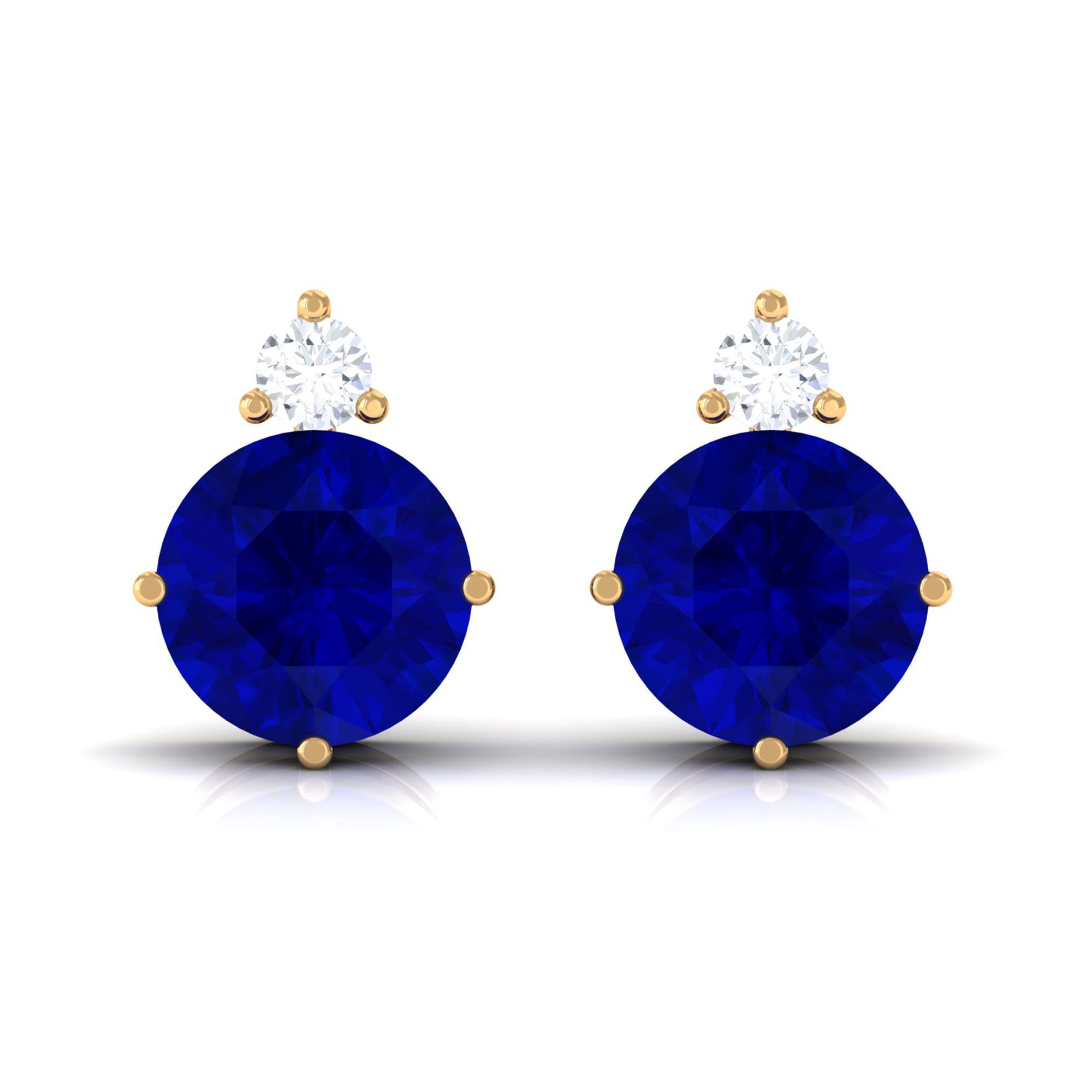 Vibrant Grown Labs-Minimal Stud Earrings with Round Lab Grown Blue Sapphire