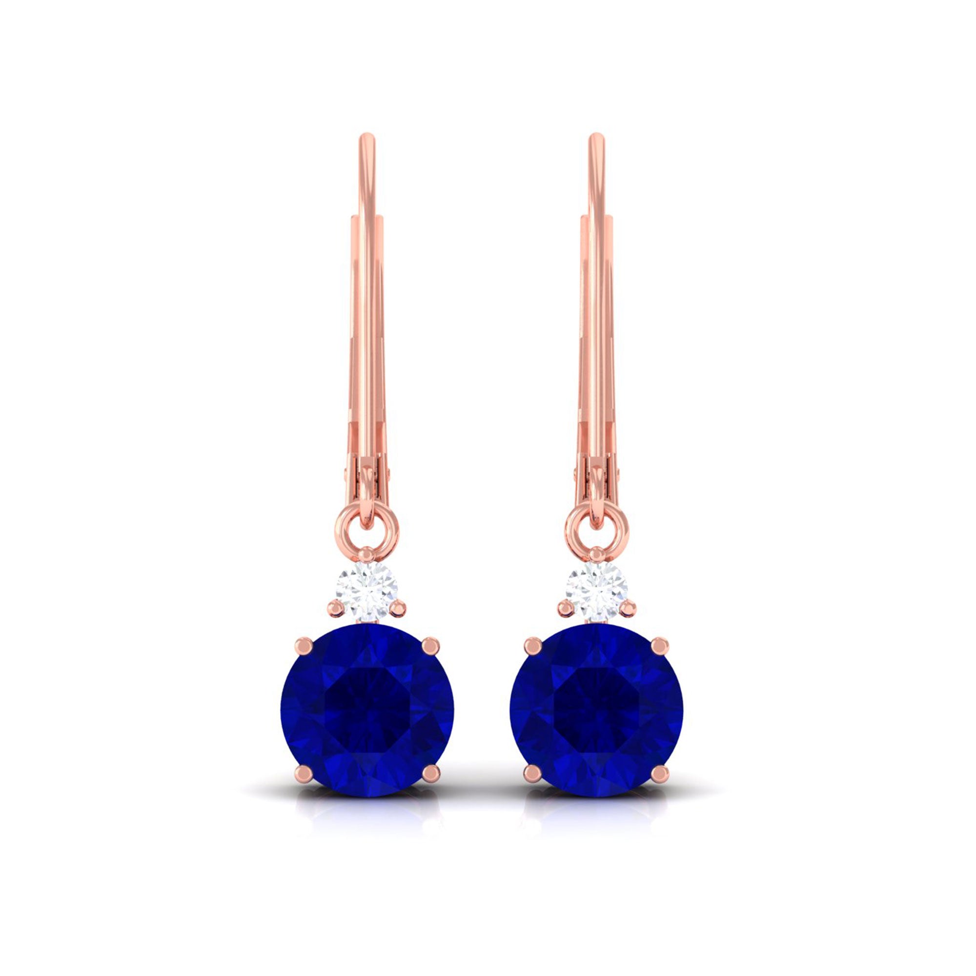 Vibrant Grown Labs-Round Lab Grown Blue Sapphire Drop Earrings