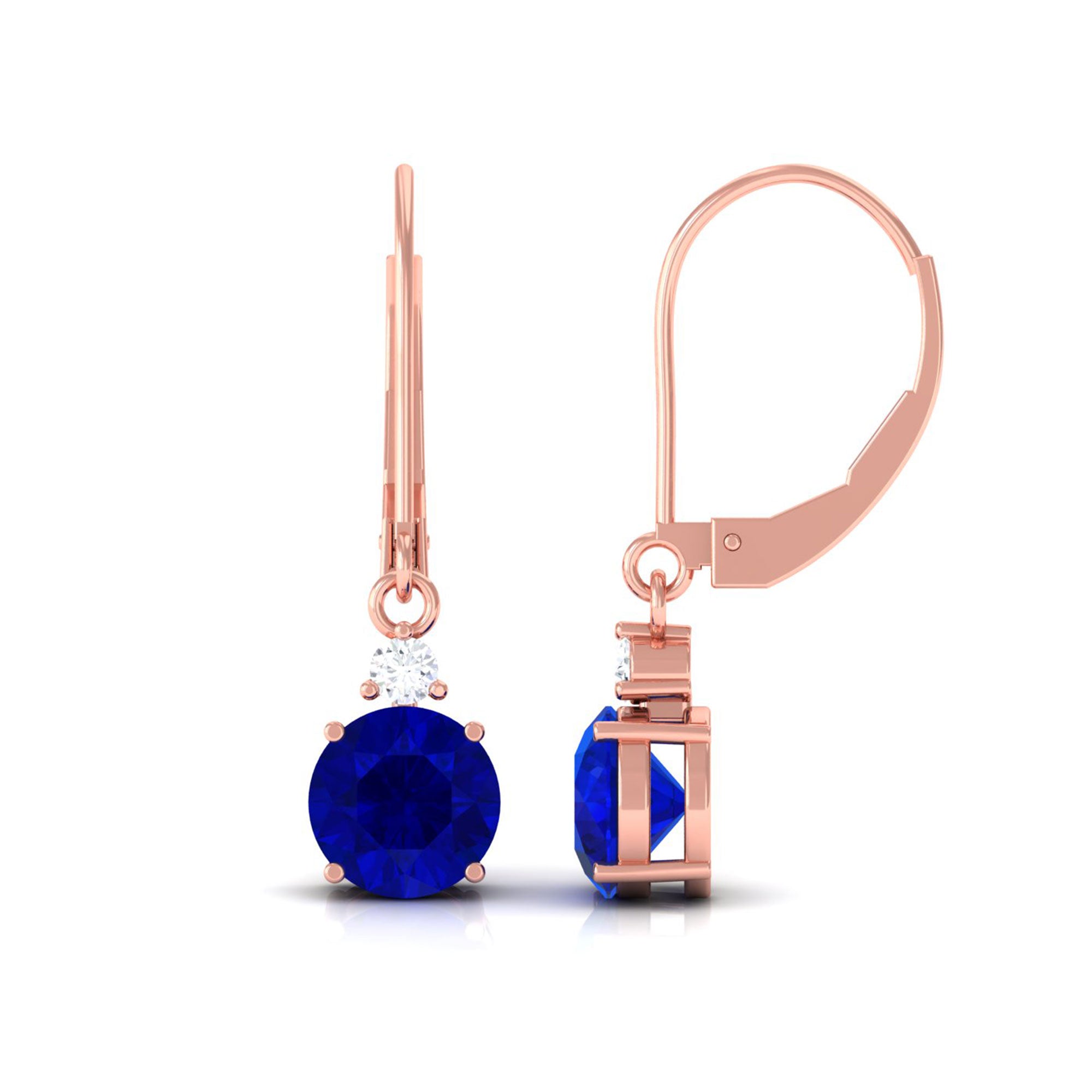 Vibrant Grown Labs-Round Lab Grown Blue Sapphire Drop Earrings