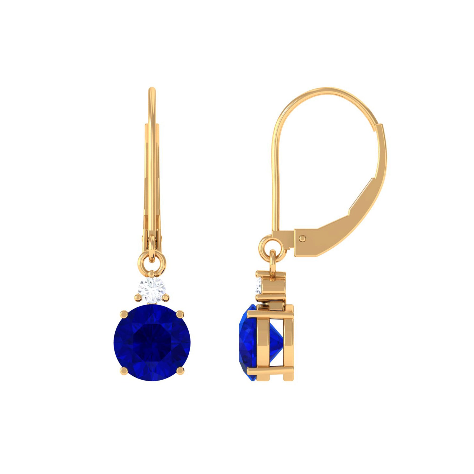 Vibrant Grown Labs-Round Lab Grown Blue Sapphire Drop Earrings