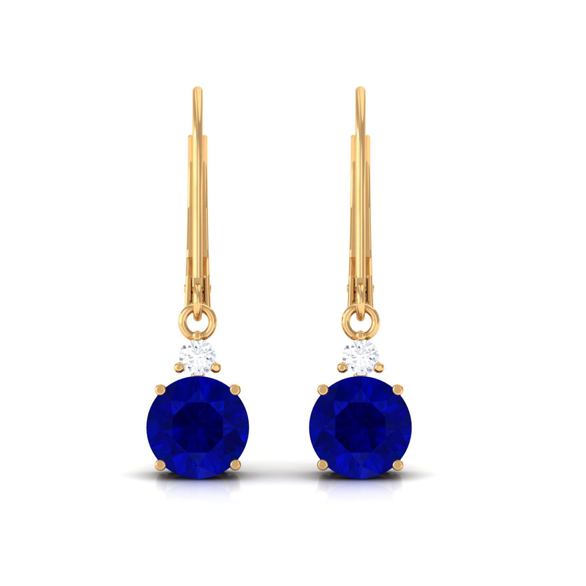 Vibrant Grown Labs-Round Lab Grown Blue Sapphire Drop Earrings