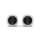 Vibrant Grown Labs-Round Lab Grown Black Diamond Statement Stud Earrings with Halo