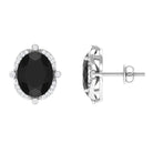 Vibrant Grown Labs-Oval Lab Grown Black Diamond Stud Earrings with Halo