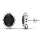 Vibrant Grown Labs-Oval Lab Grown Black Diamond Stud Earrings with Halo