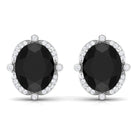 Vibrant Grown Labs-Oval Lab Grown Black Diamond Stud Earrings with Halo