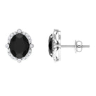 Vibrant Grown Labs-Oval Lab Grown Black Diamond Stud Earrings with Halo