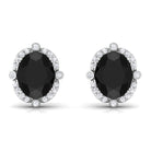 Vibrant Grown Labs-Oval Lab Grown Black Diamond Stud Earrings with Halo