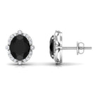 Vibrant Grown Labs-Oval Lab Grown Black Diamond Stud Earrings with Halo