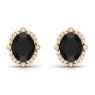 Vibrant Grown Labs-Oval Lab Grown Black Diamond Stud Earrings with Halo