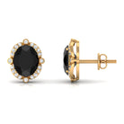 Vibrant Grown Labs-Oval Lab Grown Black Diamond Stud Earrings with Halo