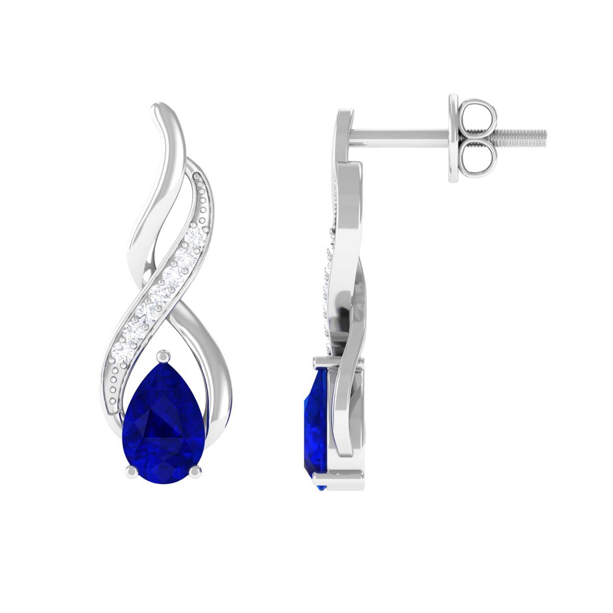 Vibrant Grown Labs-Minimal Infinity Drop Earrings with Lab Grown Blue Sapphire