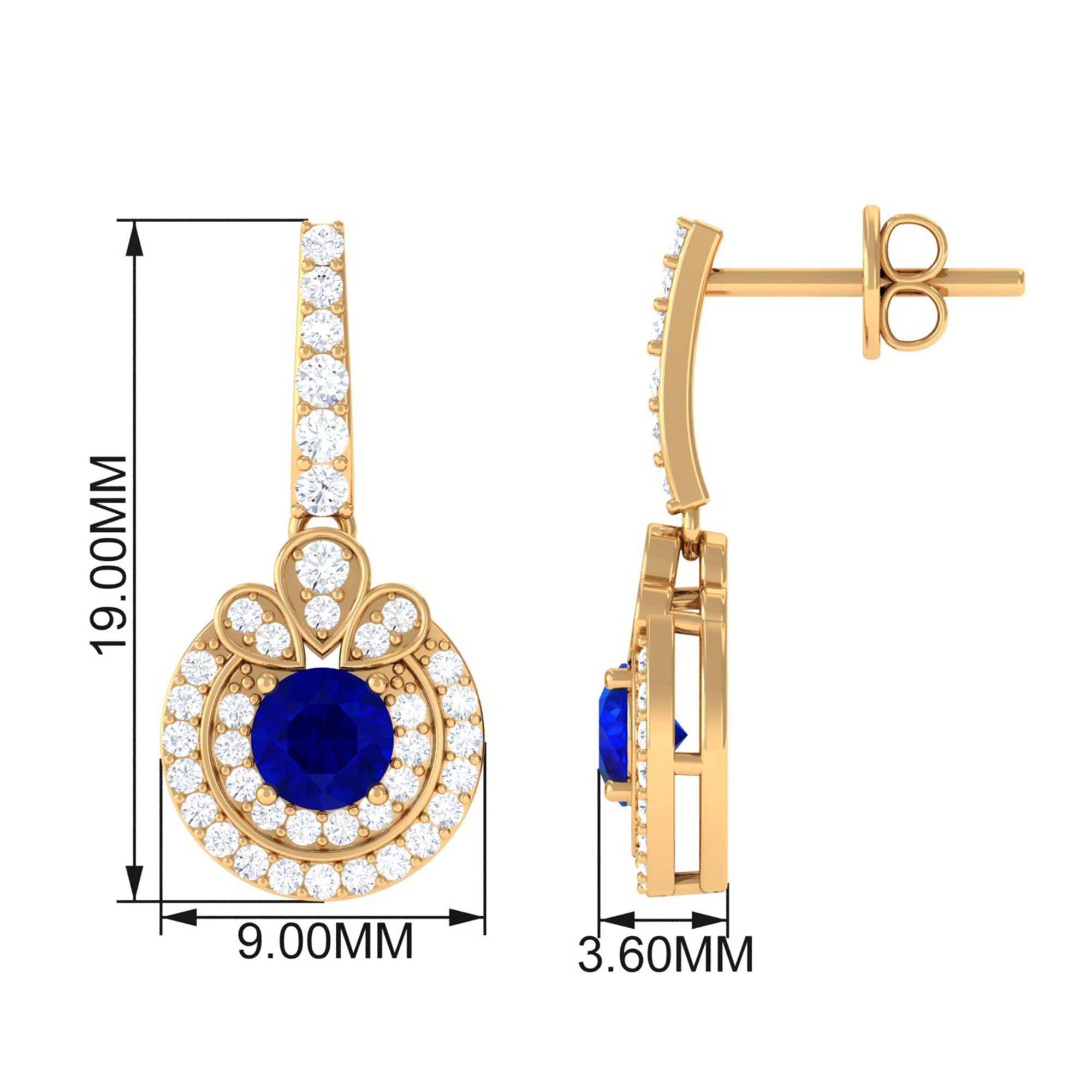 Vibrant Grown Labs-Classic Lab Grown Blue Sapphire Drop Earrings with Halo