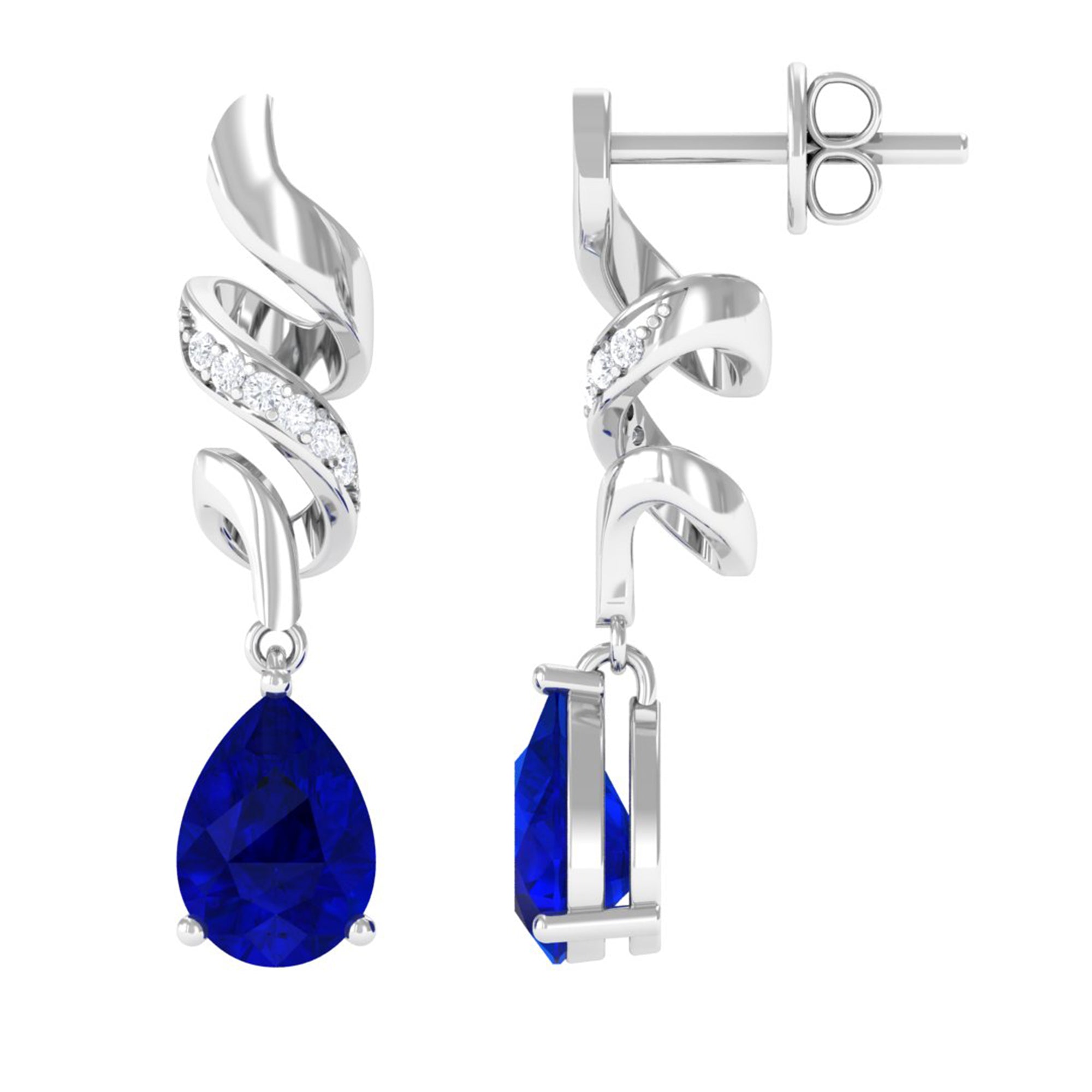 Vibrant Grown Labs-Created Blue Sapphire Teardrop Earrings with Diamond Accent