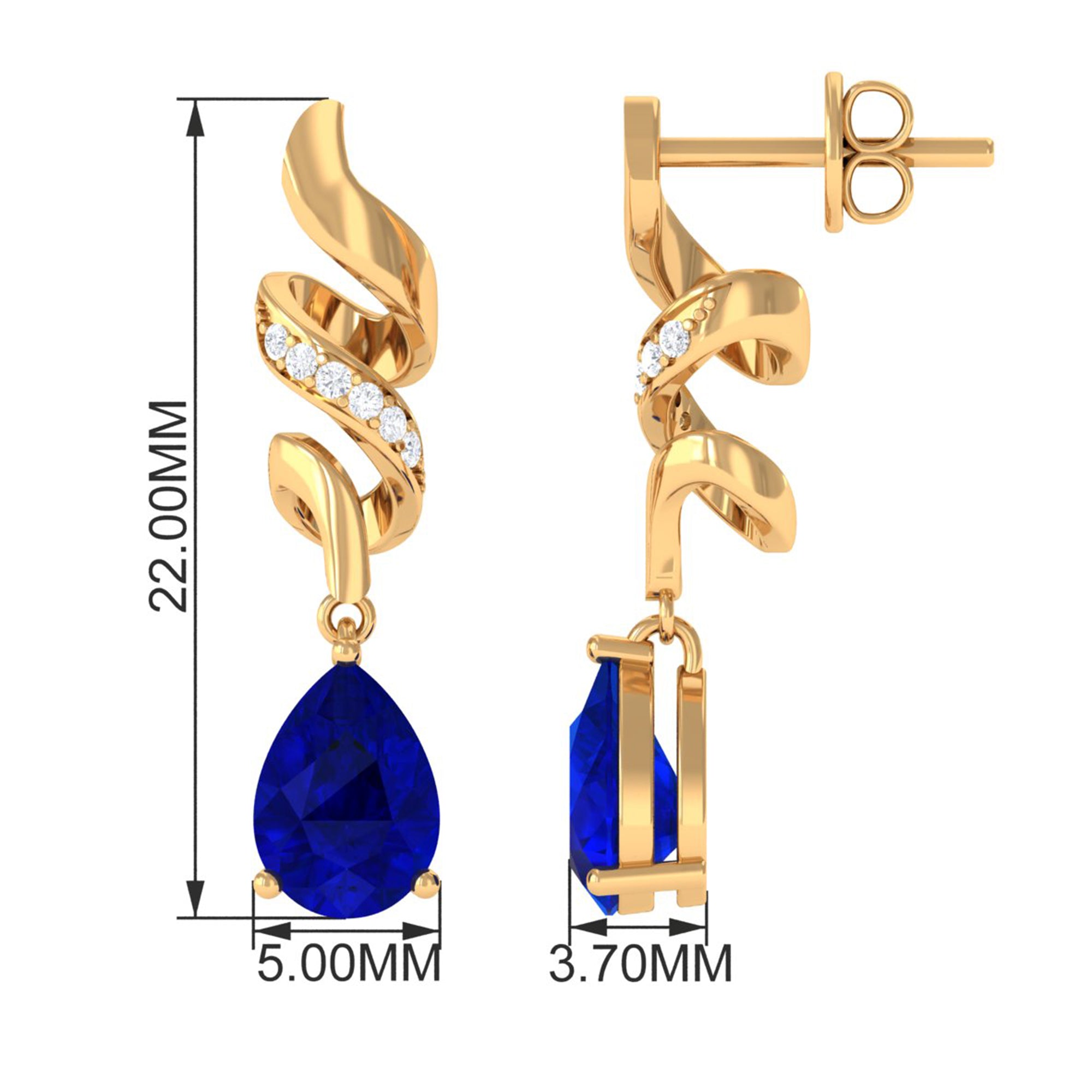 Vibrant Grown Labs-Created Blue Sapphire Teardrop Earrings with Diamond Accent