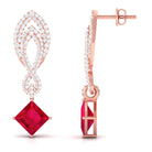 Vibrant Grown Labs-Minimal Lab Created Ruby Drop Earrings with Diamond