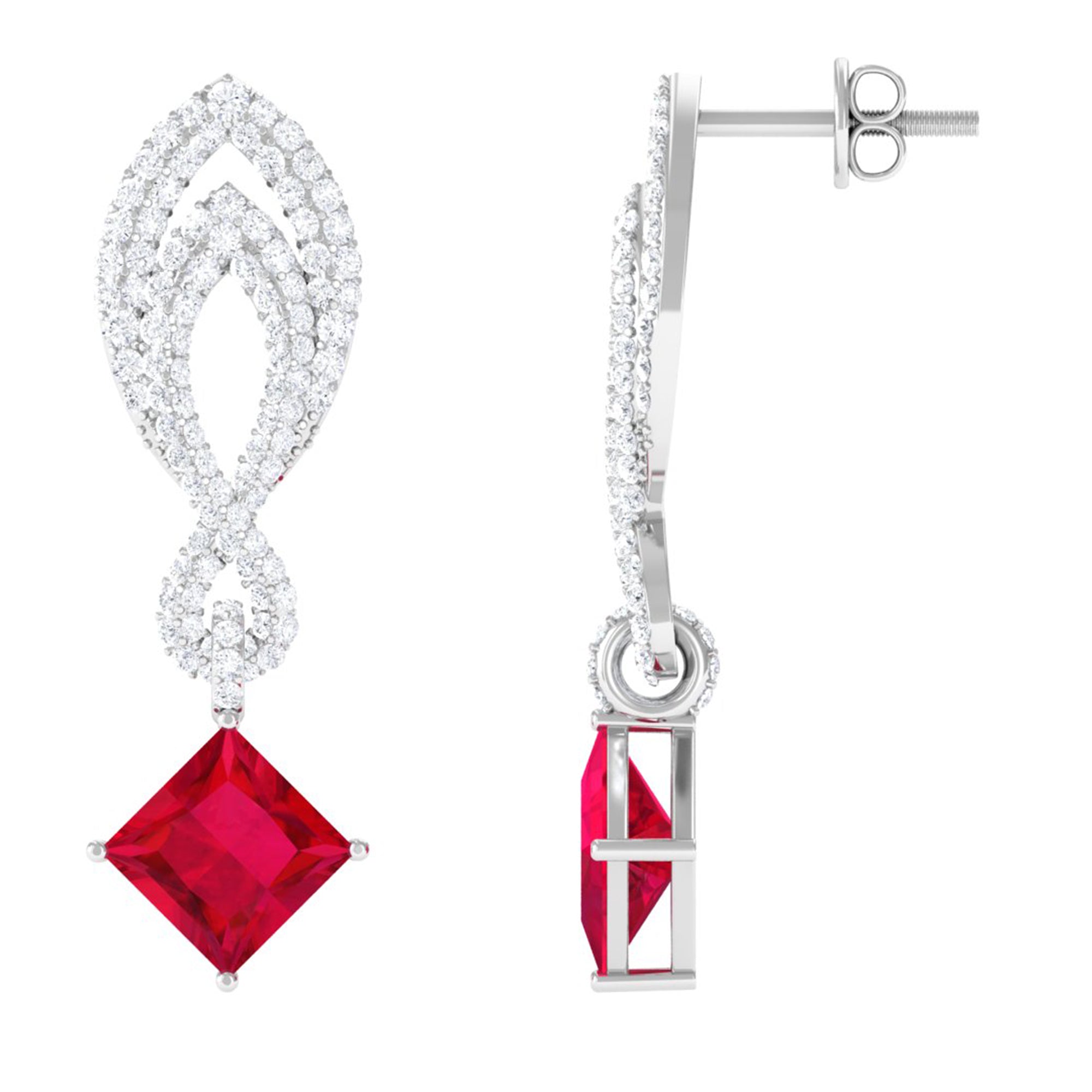 Vibrant Grown Labs-Minimal Lab Created Ruby Drop Earrings with Diamond