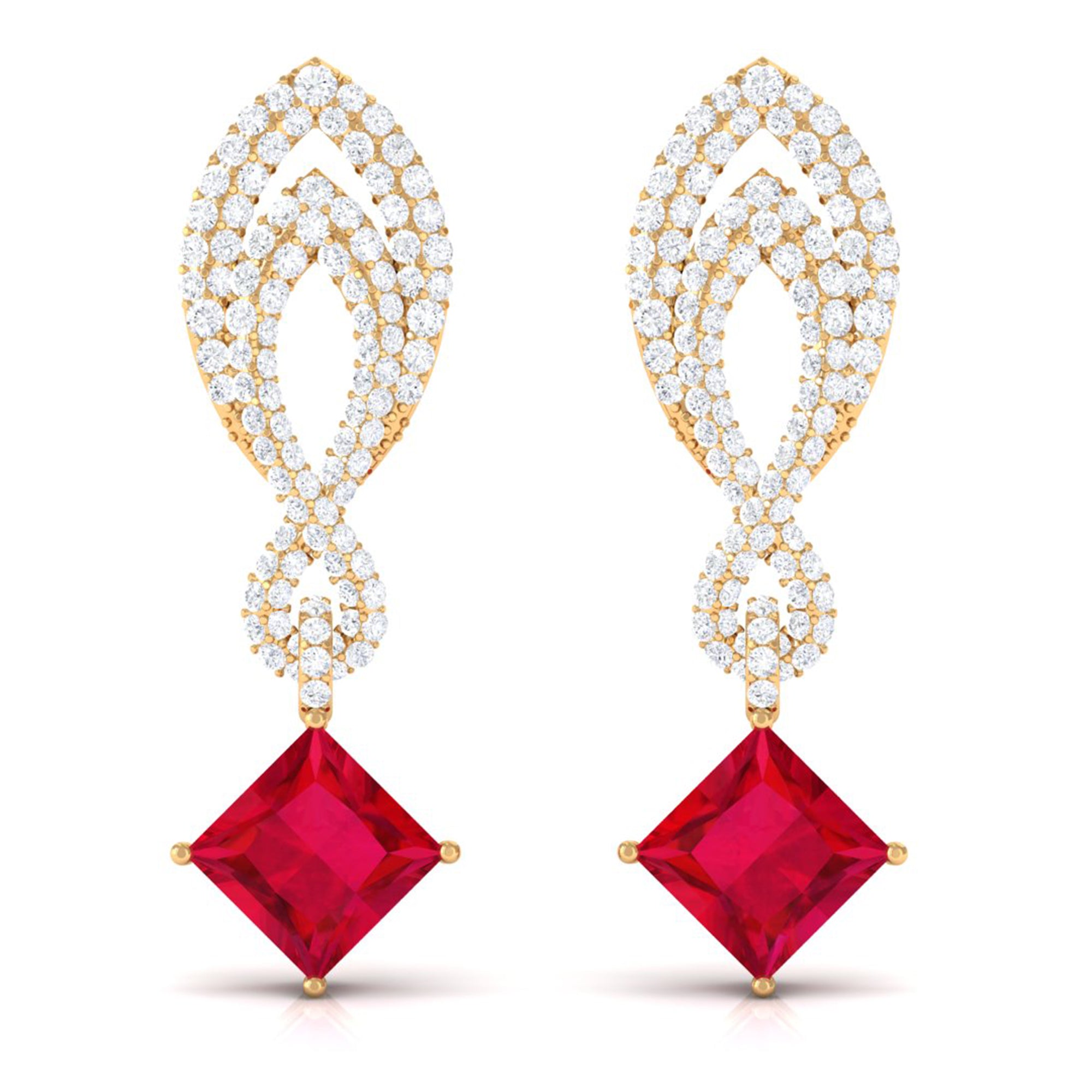 Vibrant Grown Labs-Minimal Lab Created Ruby Drop Earrings with Diamond