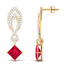 Vibrant Grown Labs-Minimal Lab Created Ruby Drop Earrings with Diamond