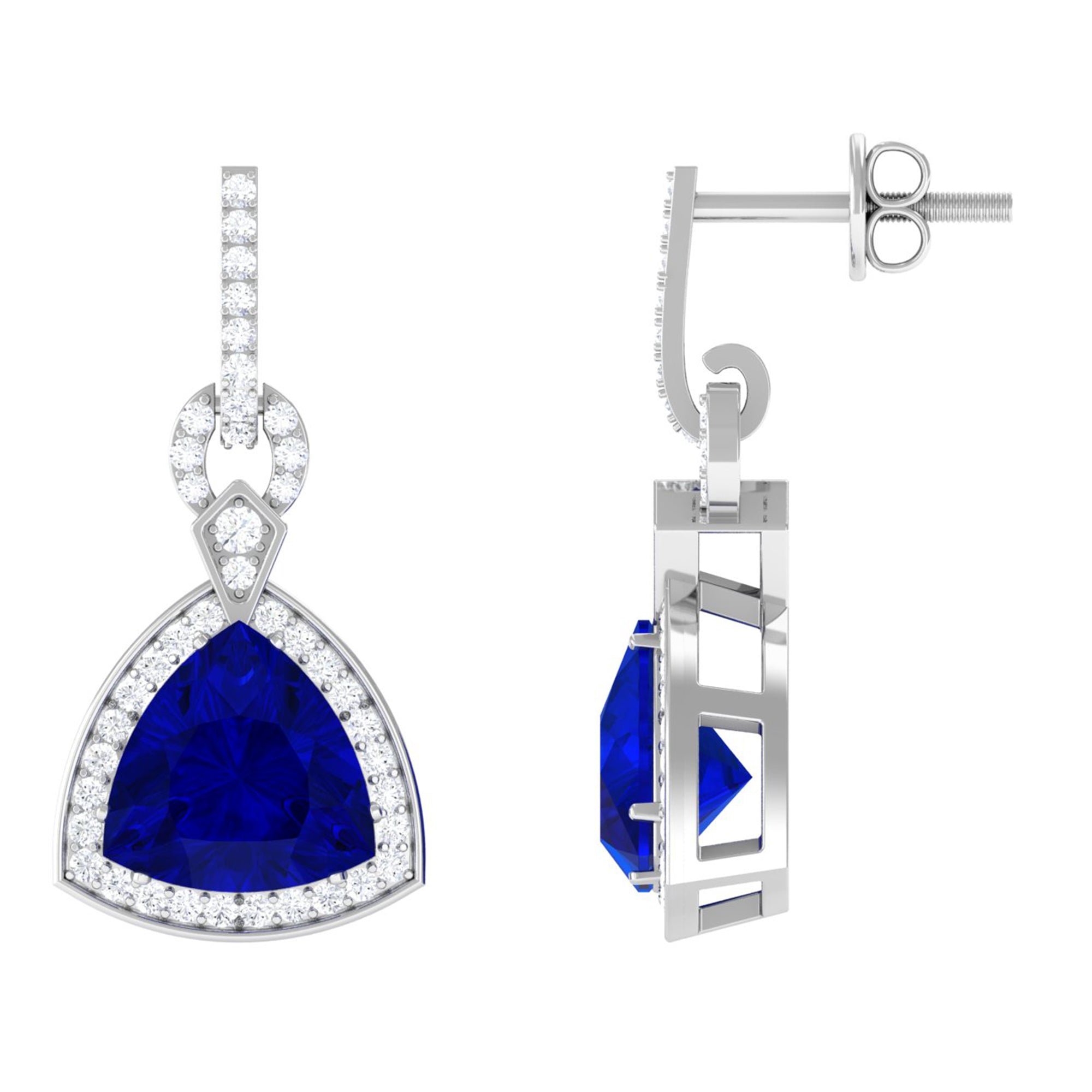 Vibrant Grown Labs-Art Deco Lab Created Blue Sapphire Drop Earrings with Diamond